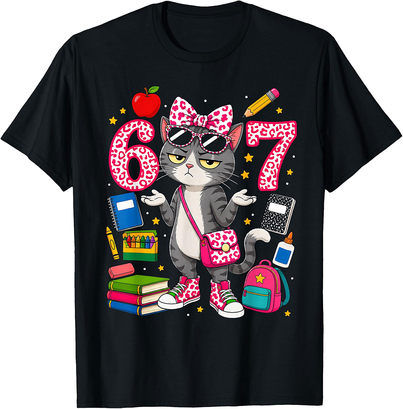 Confused 6th/7th Grade Cat Back-to-School T-Shirt | Funny Leopard Print Tee