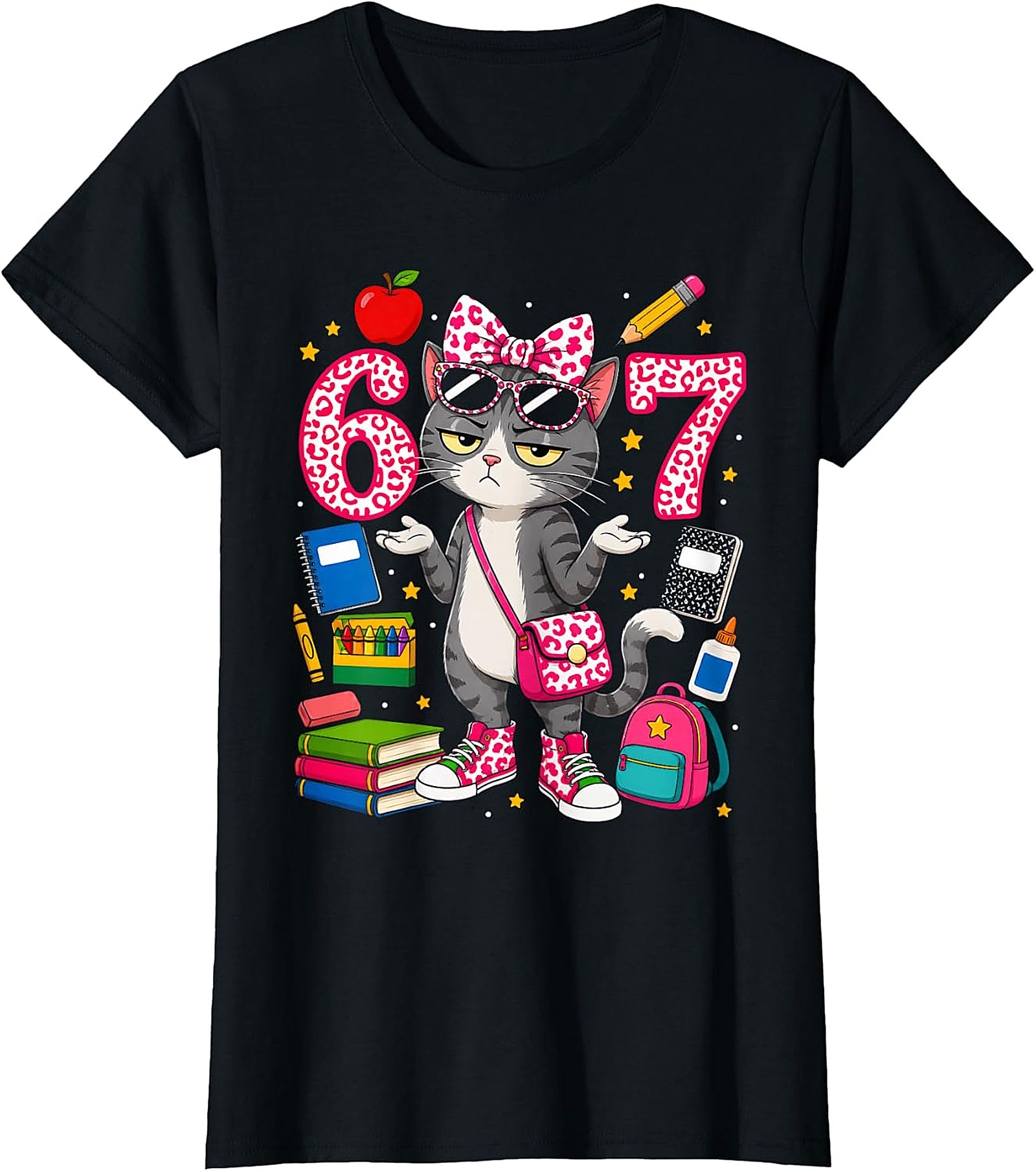 Confused 6th/7th Grade Cat Back-to-School T-Shirt | Funny Leopard Print Tee