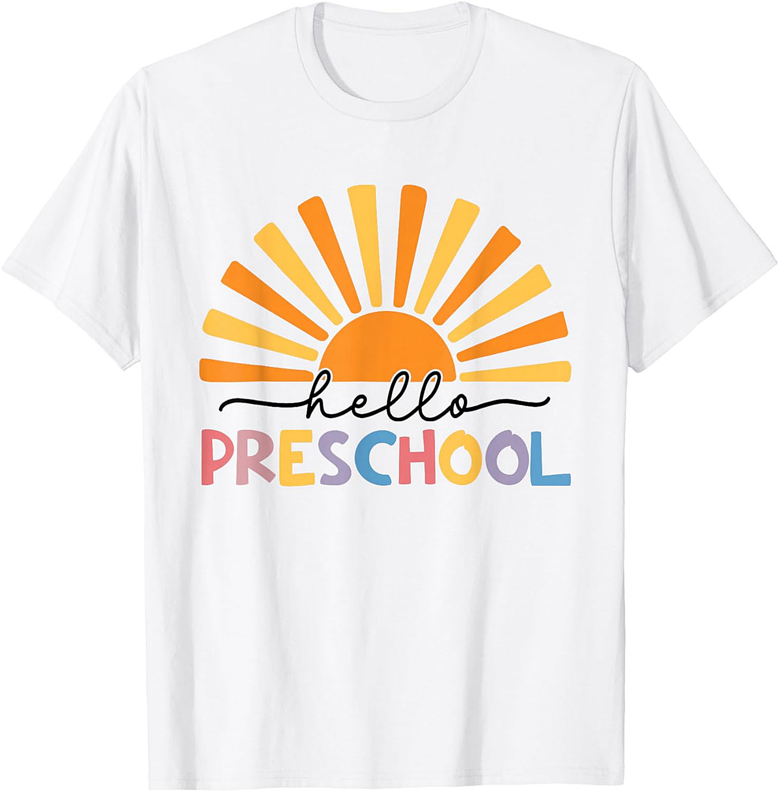 Hello Preschool Rainbow Sun T-Shirt | Kids Back to School Tee