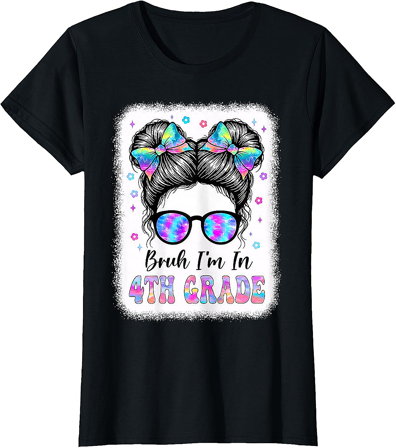 Bruh I'm in 4th Grade Messy Bun T-Shirt - Girls School Tee