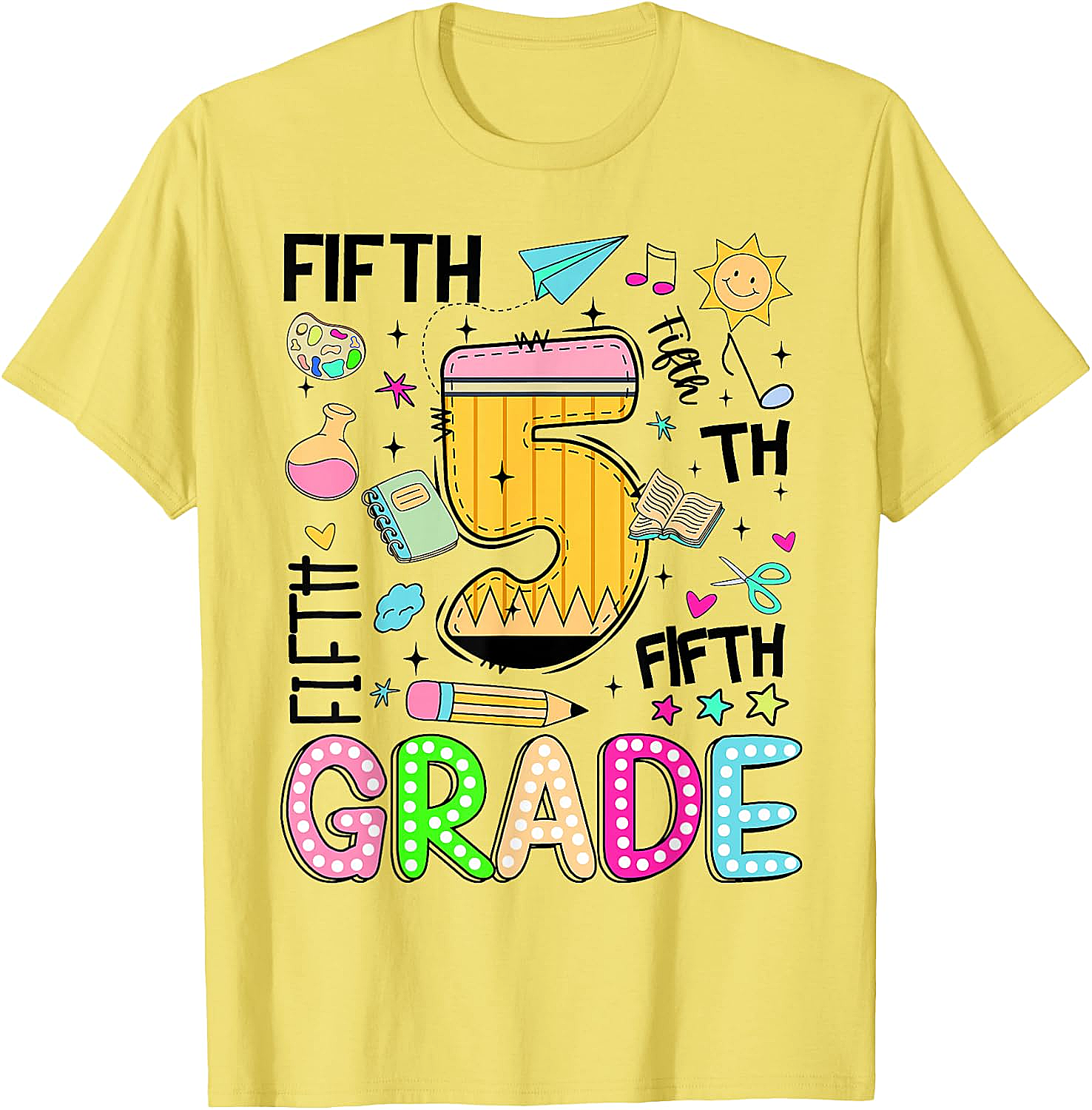 Preppy Fifth Grade T-Shirt Back to School Pencil Tee Gift