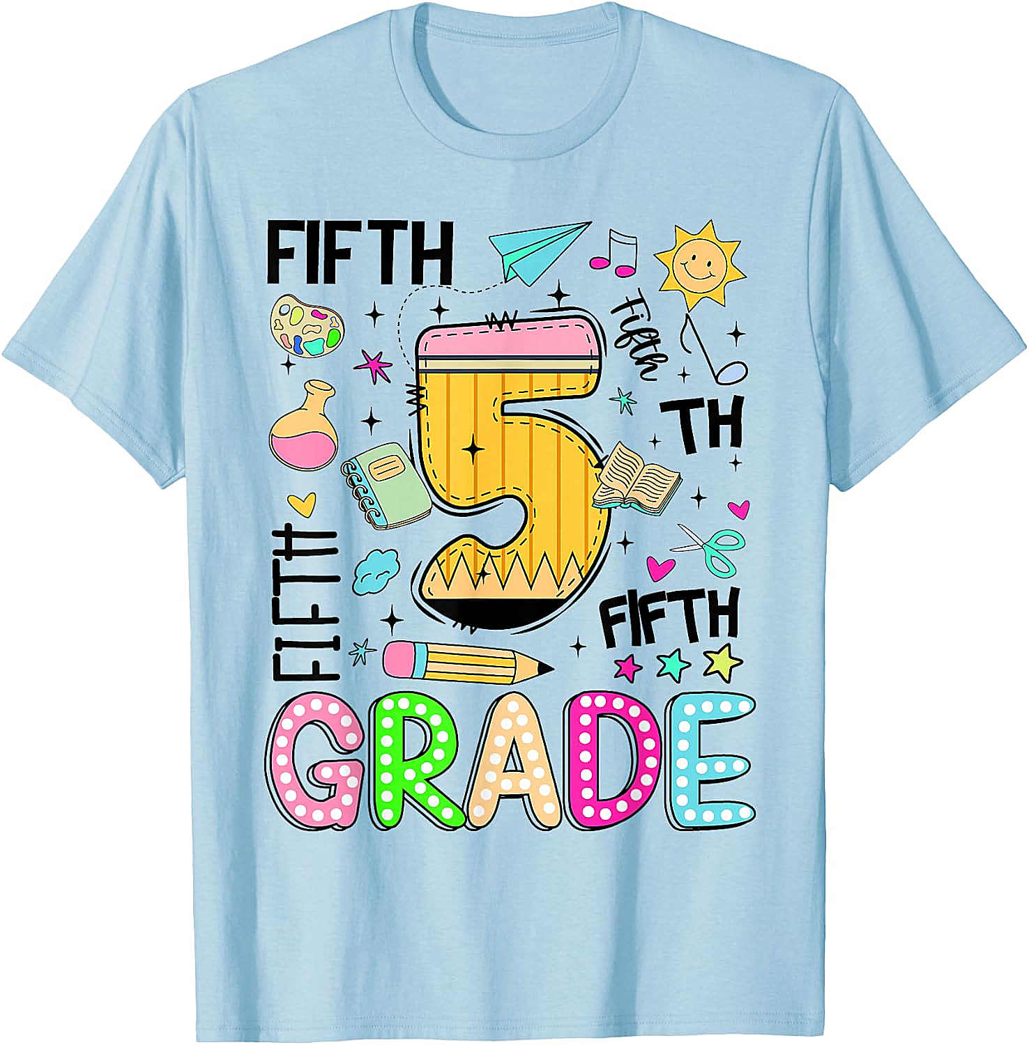 Preppy Fifth Grade T-Shirt Back to School Pencil Tee Gift