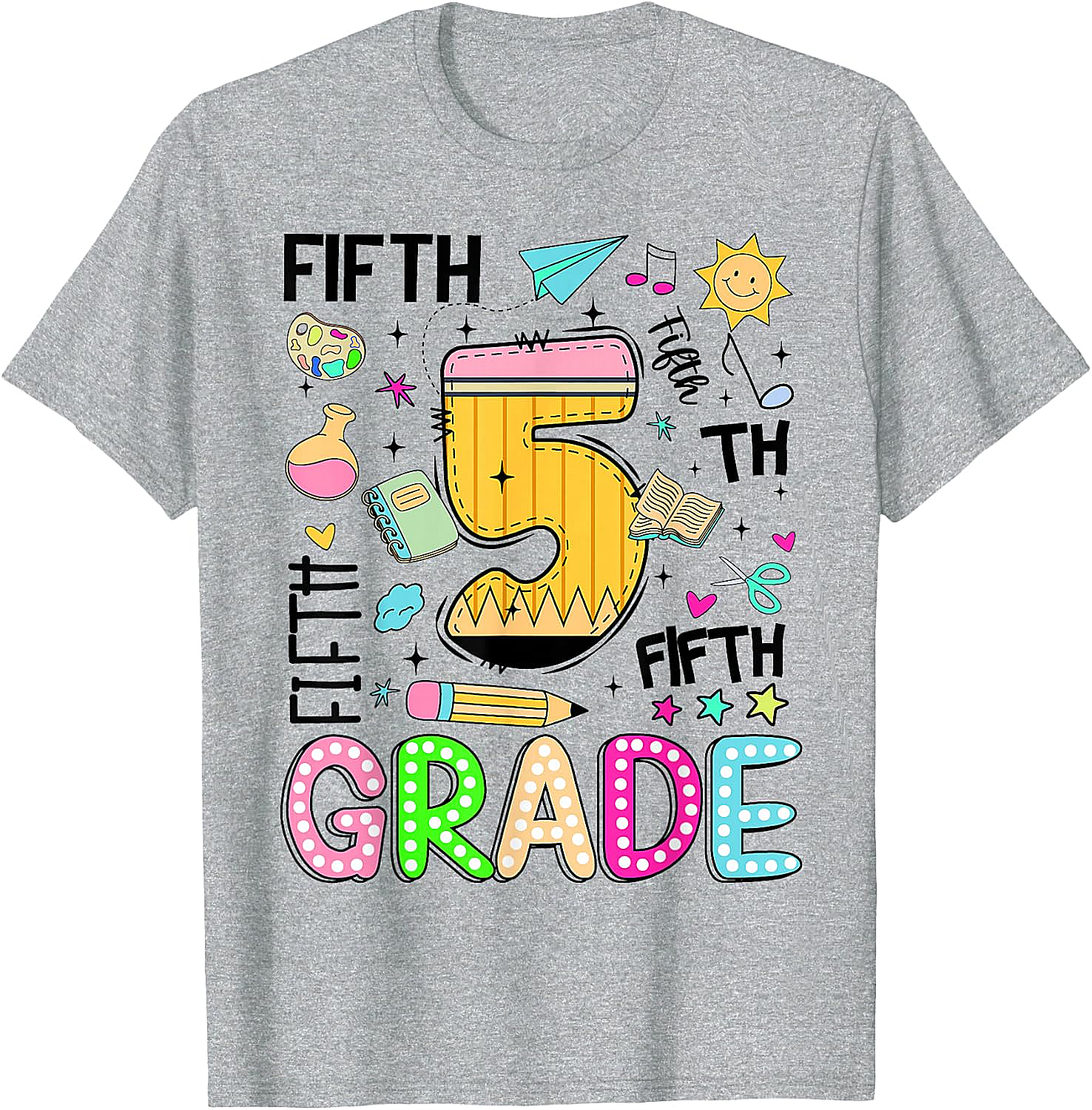 Preppy Fifth Grade T-Shirt Back to School Pencil Tee Gift