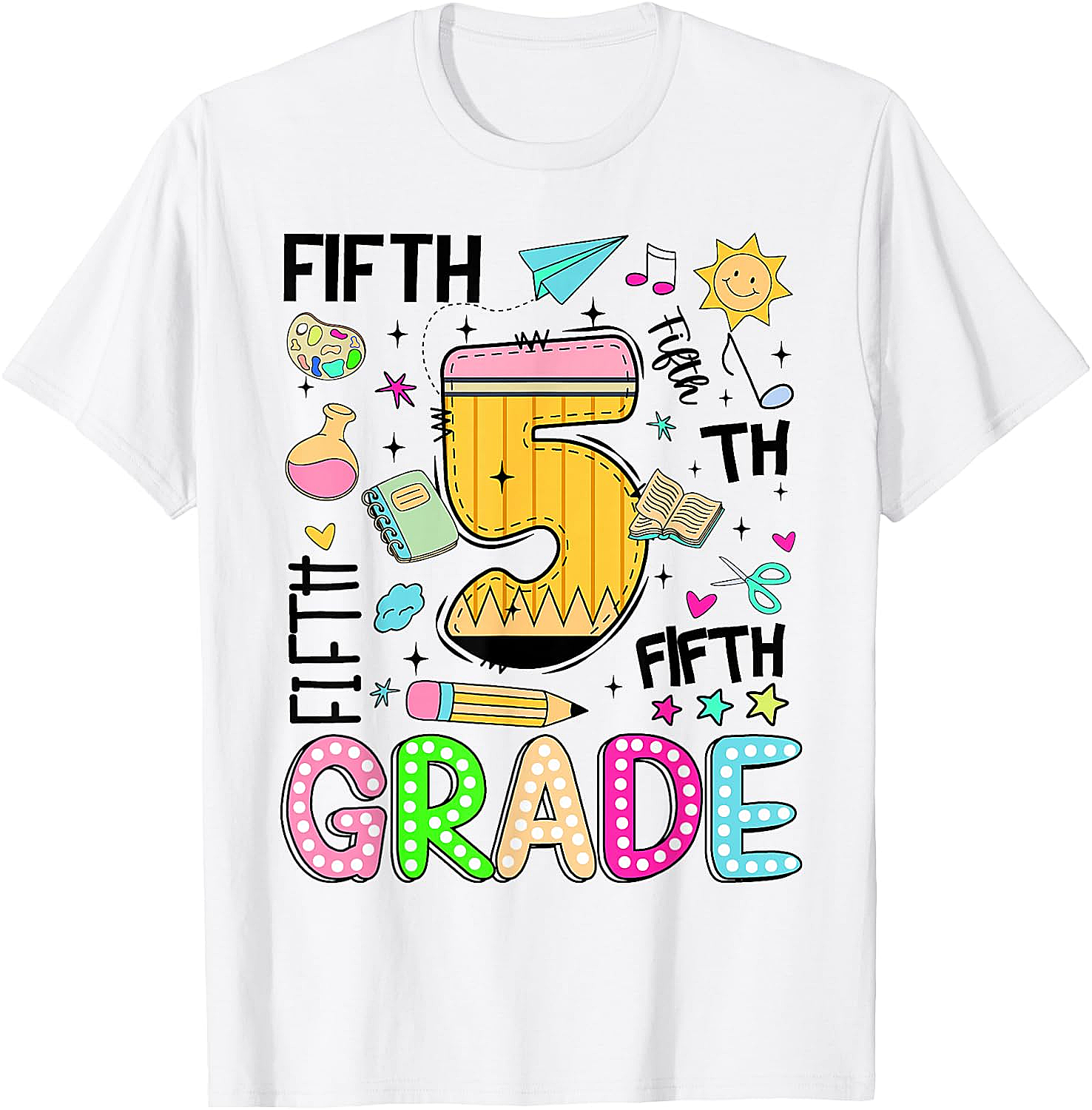 Preppy Fifth Grade T-Shirt Back to School Pencil Tee Gift