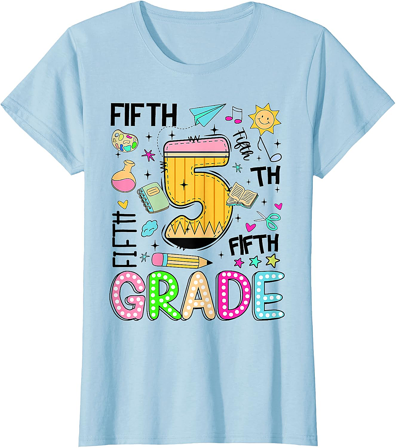 Preppy Fifth Grade T-Shirt Back to School Pencil Tee Gift
