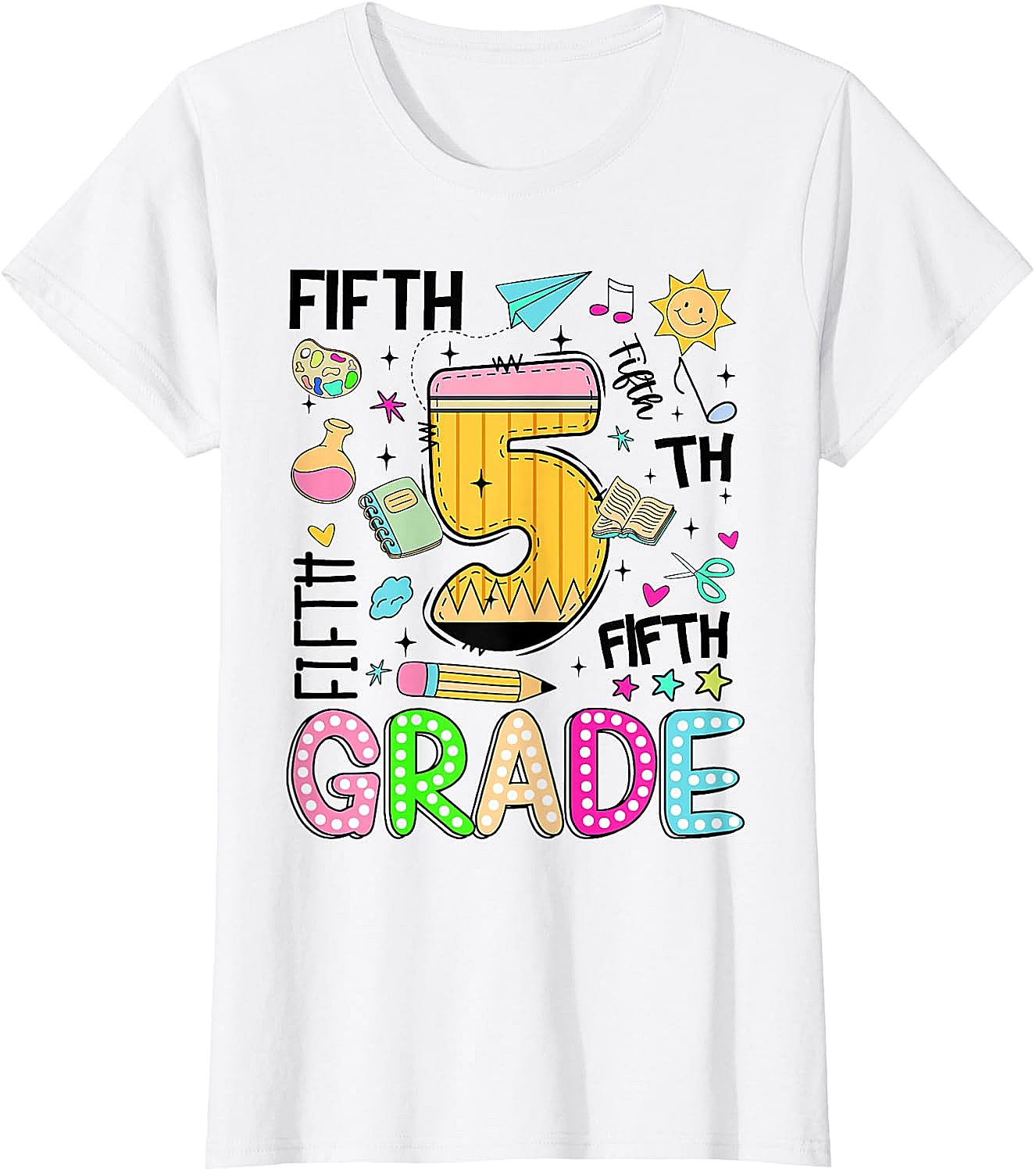 Preppy Fifth Grade T-Shirt Back to School Pencil Tee Gift