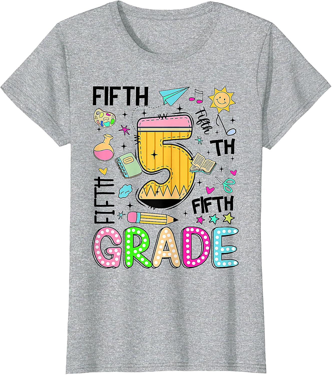 Preppy Fifth Grade T-Shirt Back to School Pencil Tee Gift