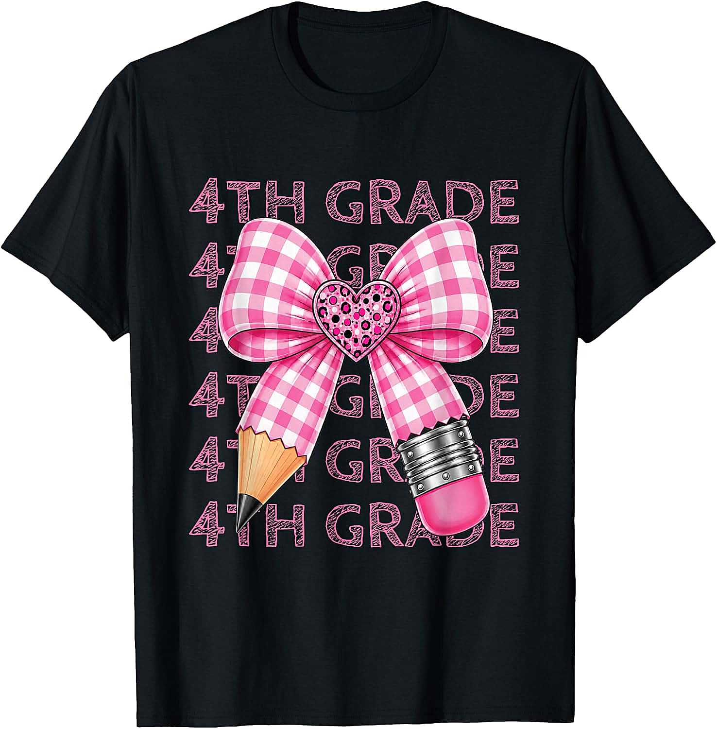 4th Grade Pink Bow Pencil Back to School T-Shirt