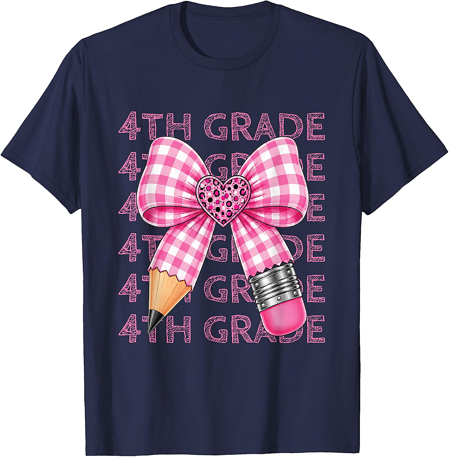  4th Grade Pink Bow Pencil Back to School T-Shirt