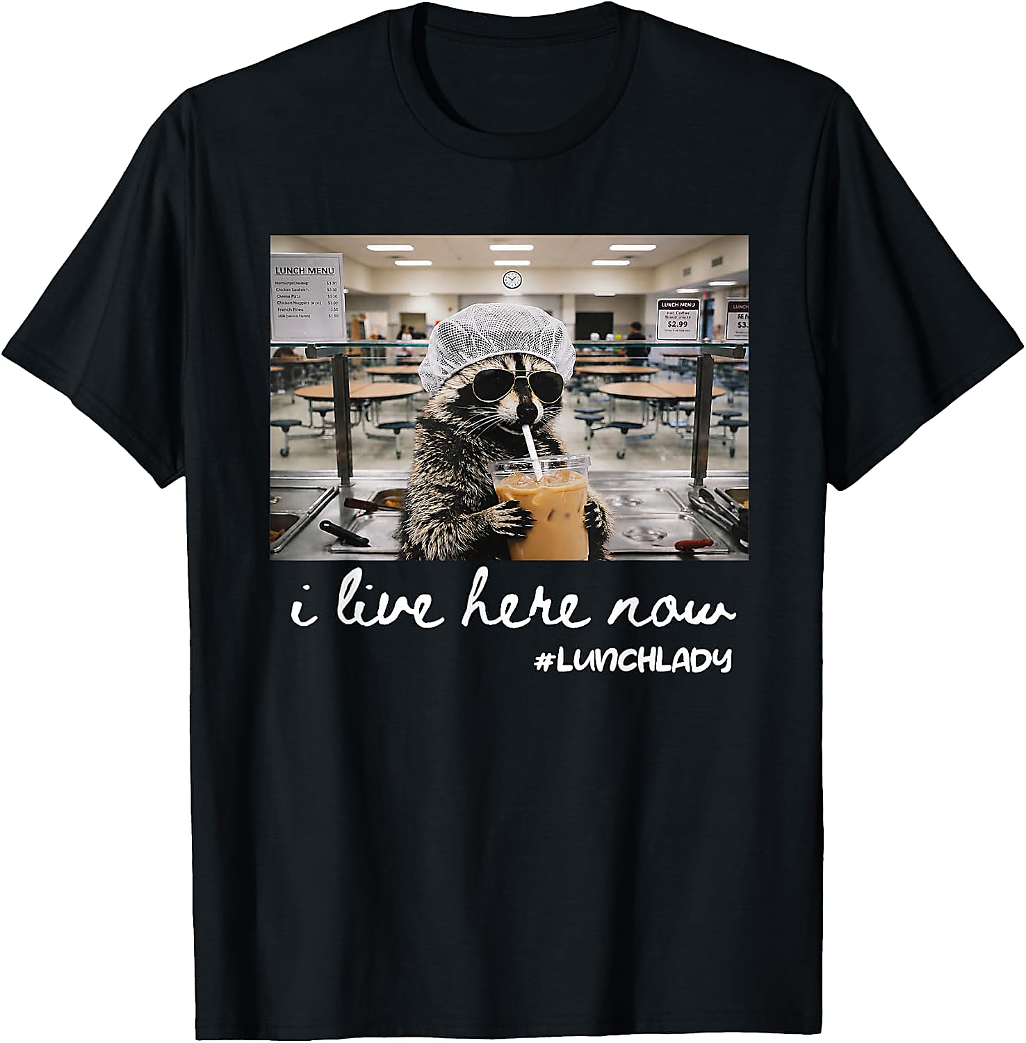 Raccoon Lunch Lady T-Shirt | Funny Back to School Tee