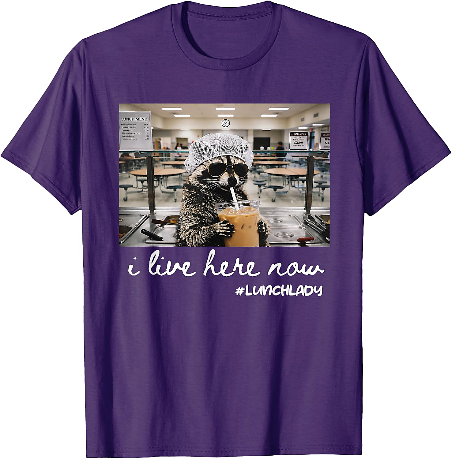 Raccoon Lunch Lady T-Shirt | Funny Back to School Tee