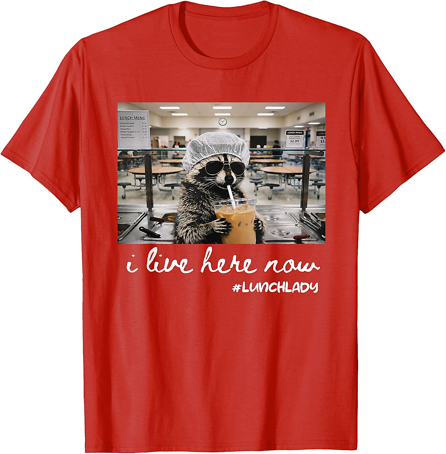 Raccoon Lunch Lady T-Shirt | Funny Back to School Tee