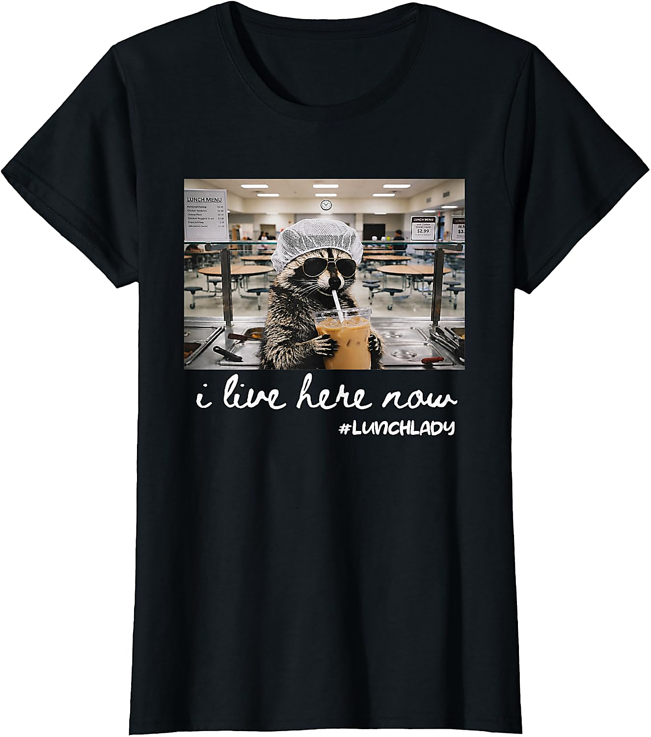 Raccoon Lunch Lady T-Shirt | Funny Back to School Tee