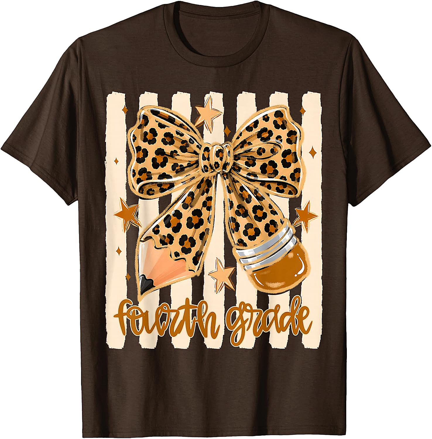 Leopard 4th Grade Bow Back to School Teachers T-Shirt