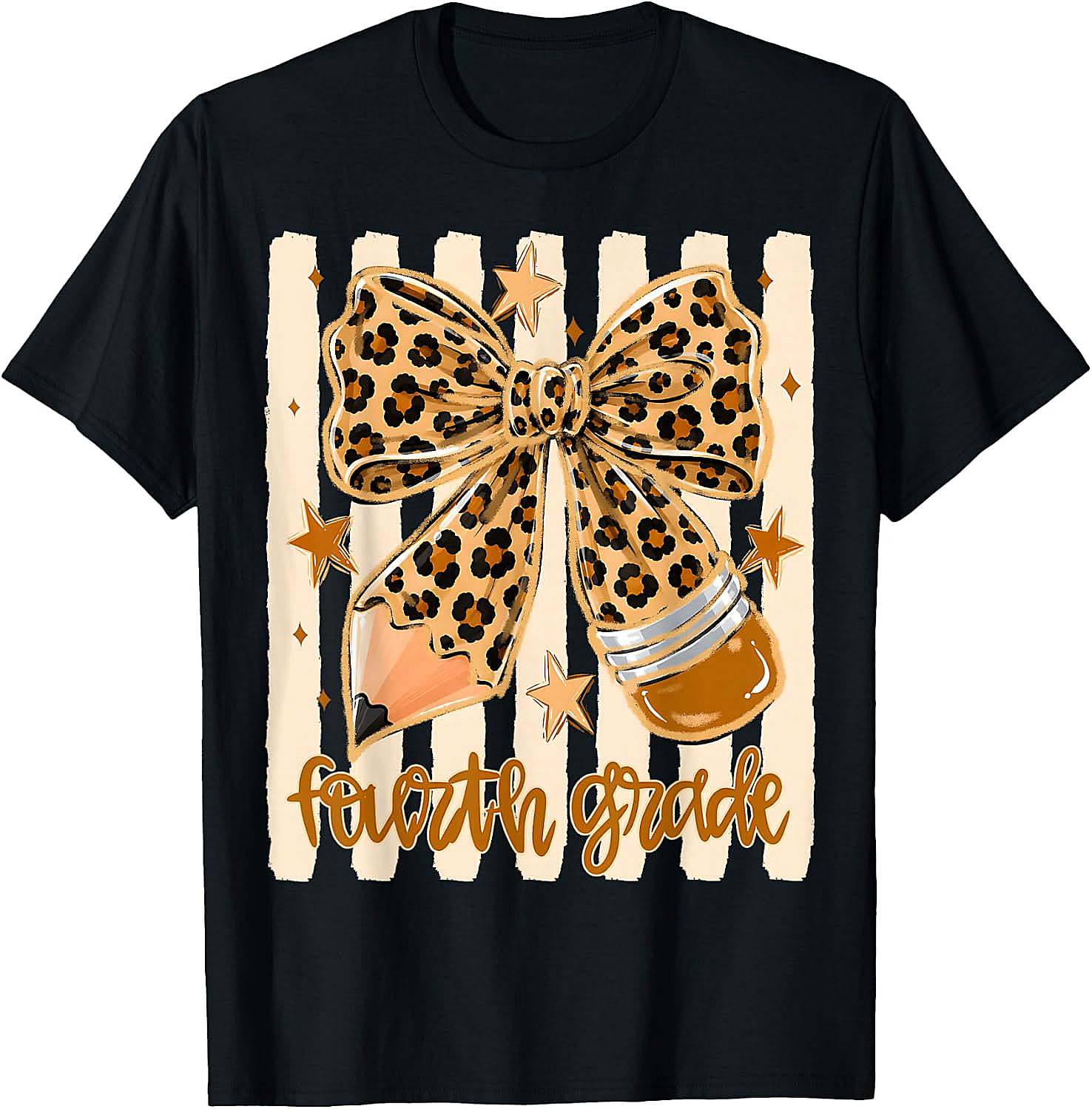 Leopard 4th Grade Bow Back to School Teachers T-Shirt
