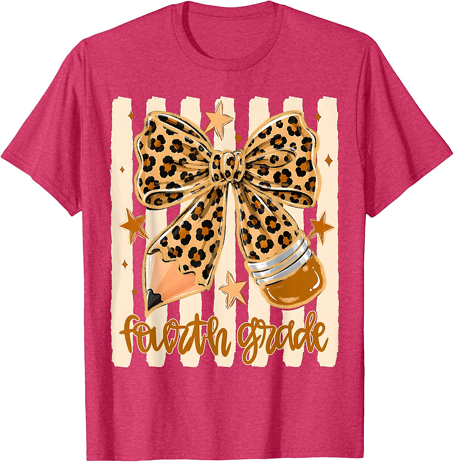 Leopard 4th Grade Bow Back to School Teachers T-Shirt