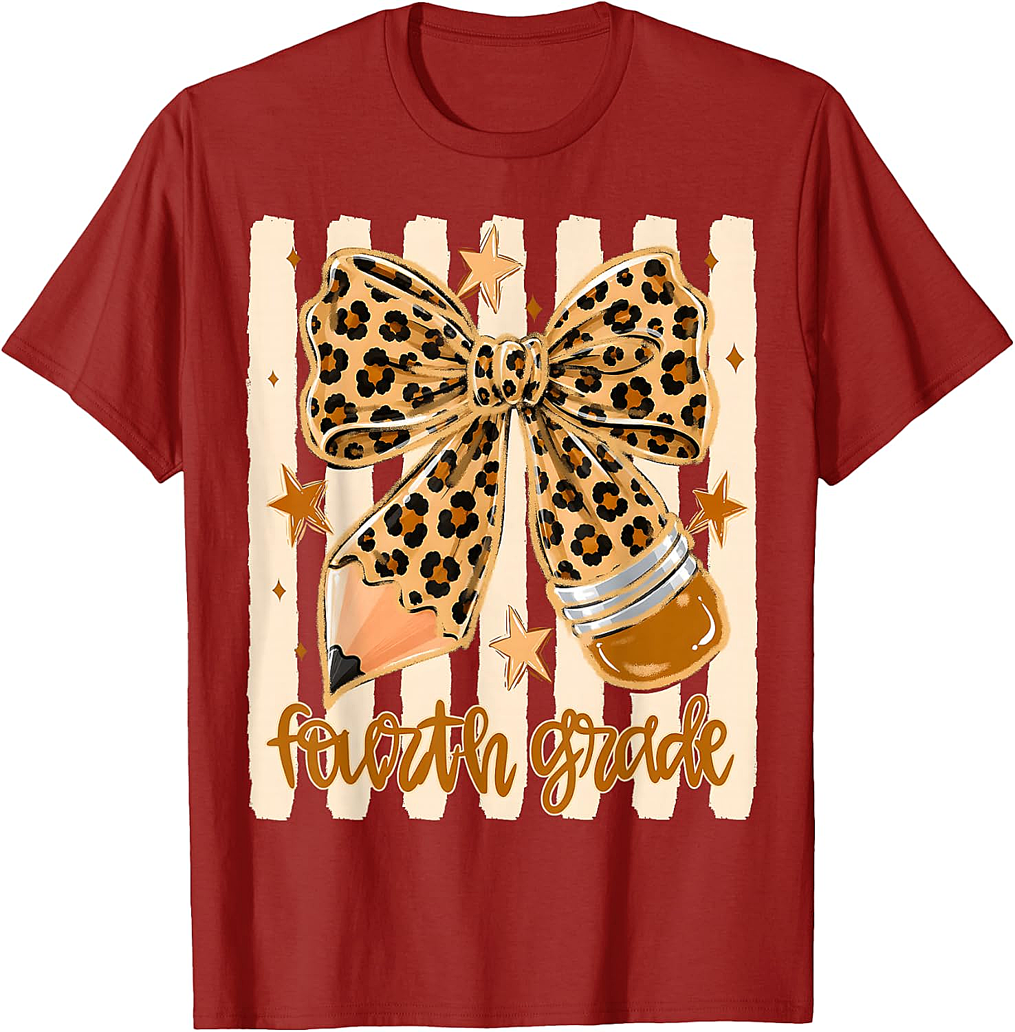 Leopard 4th Grade Bow Back to School Teachers T-Shirt