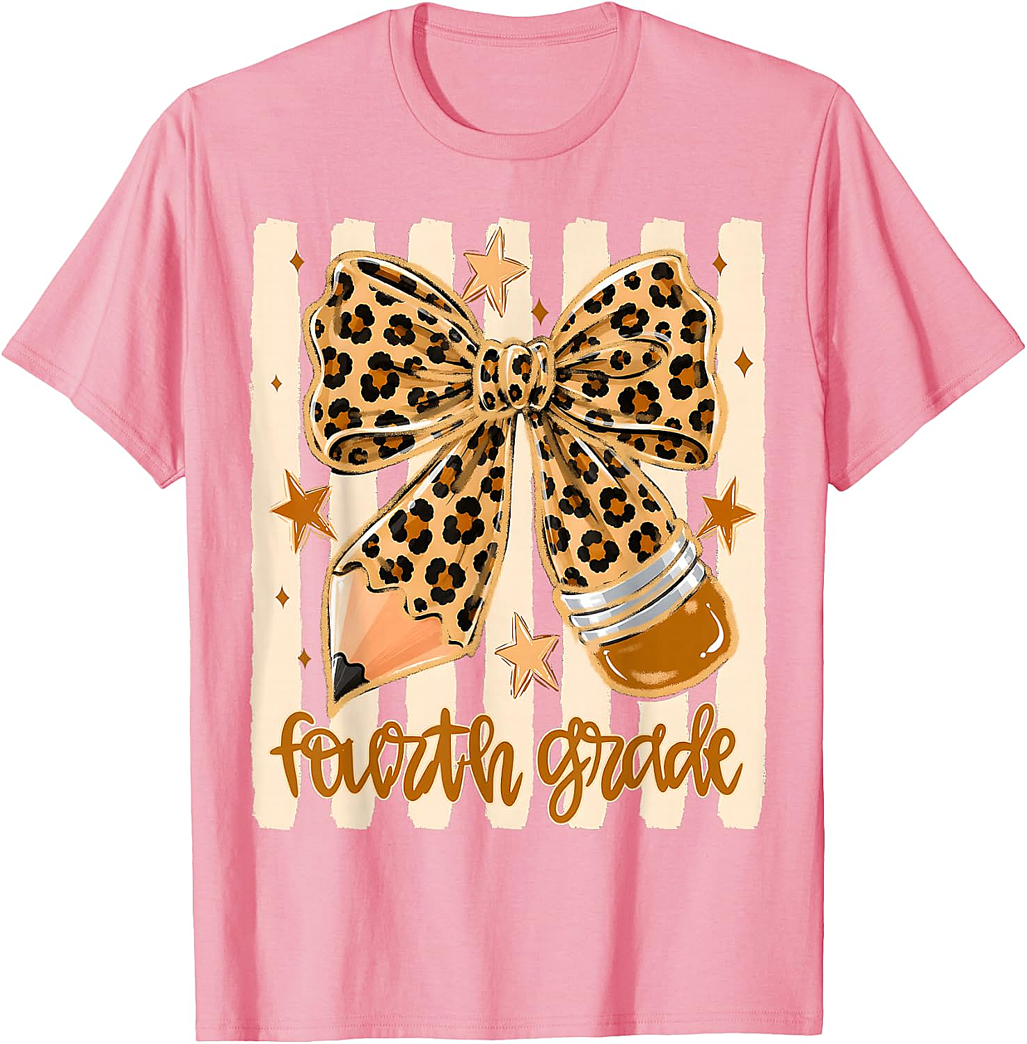 Leopard 4th Grade Bow Back to School Teachers T-Shirt