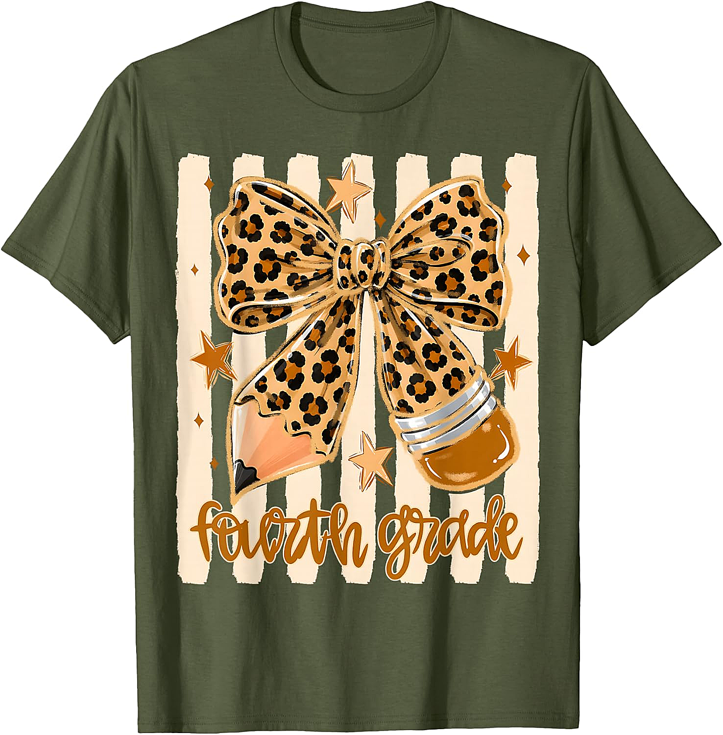 Leopard 4th Grade Bow Back to School Teachers T-Shirt