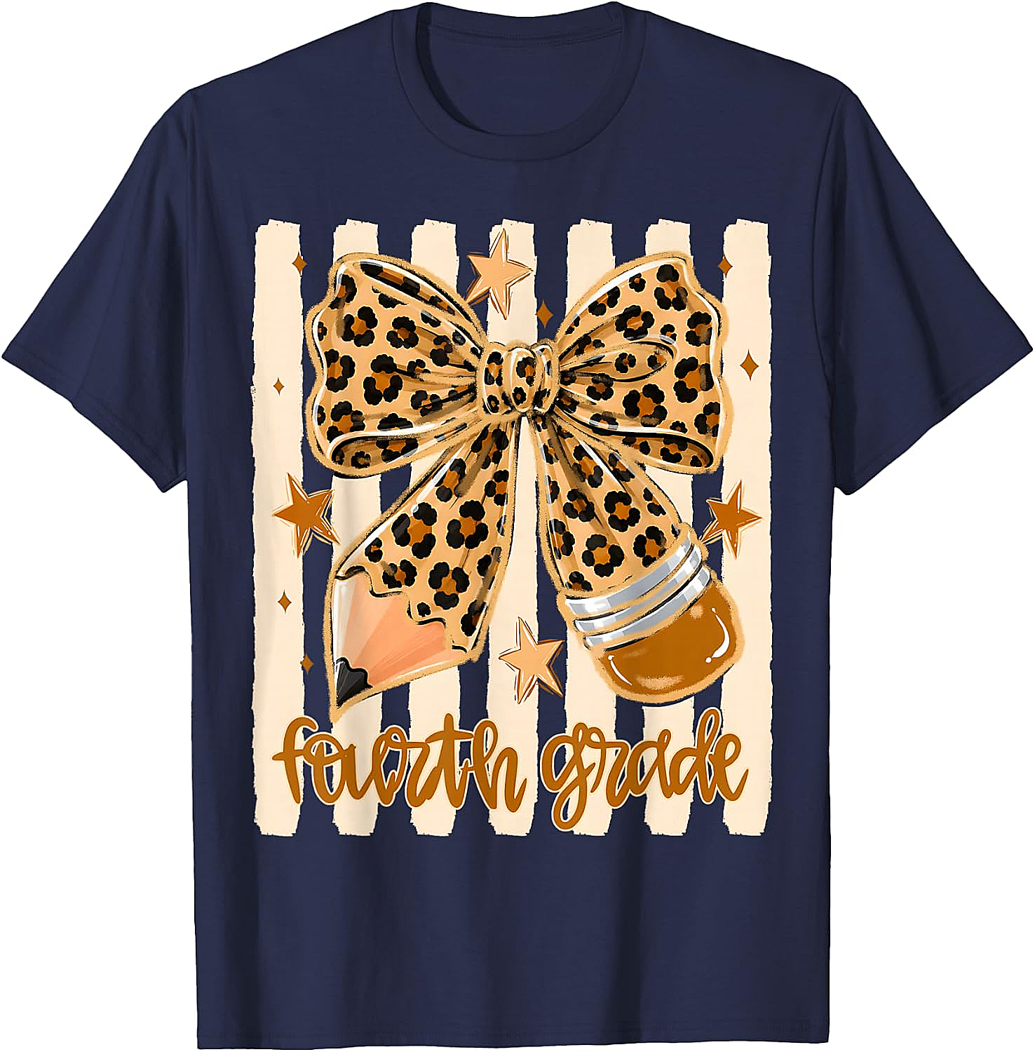 Leopard 4th Grade Bow Back to School Teachers T-Shirt
