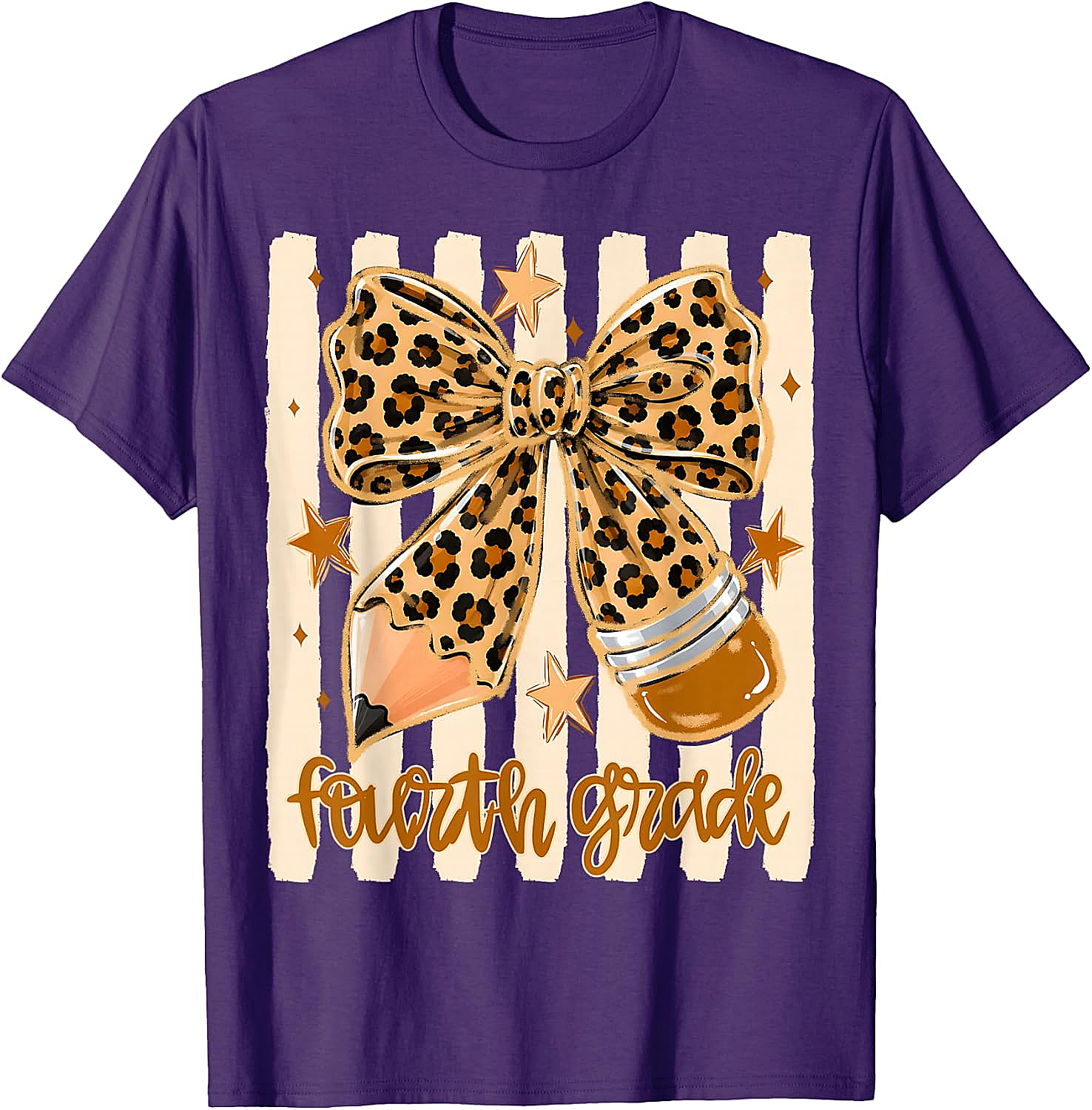 Leopard 4th Grade Bow Back to School Teachers T-Shirt