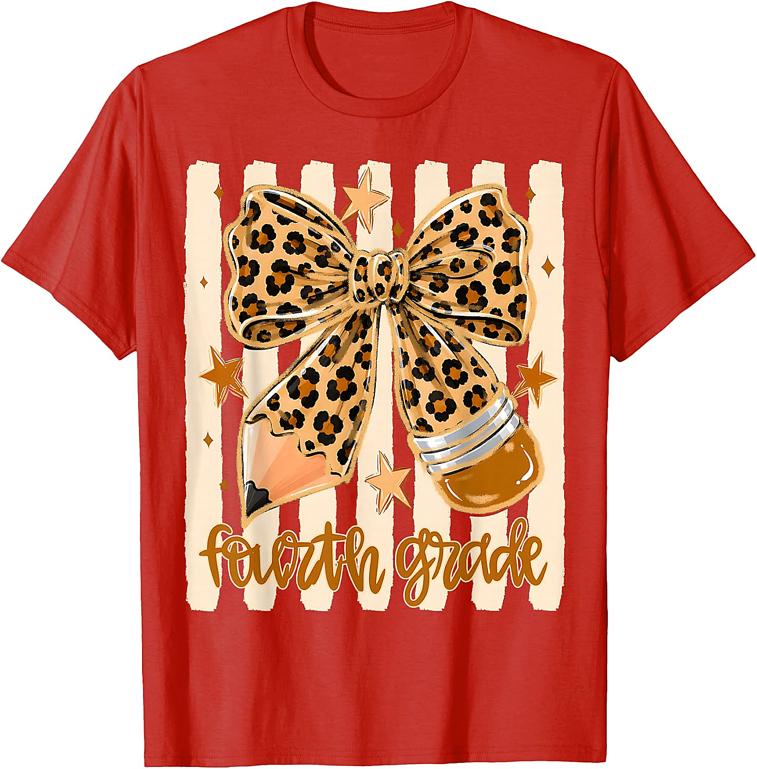 Leopard 4th Grade Bow Back to School Teachers T-Shirt