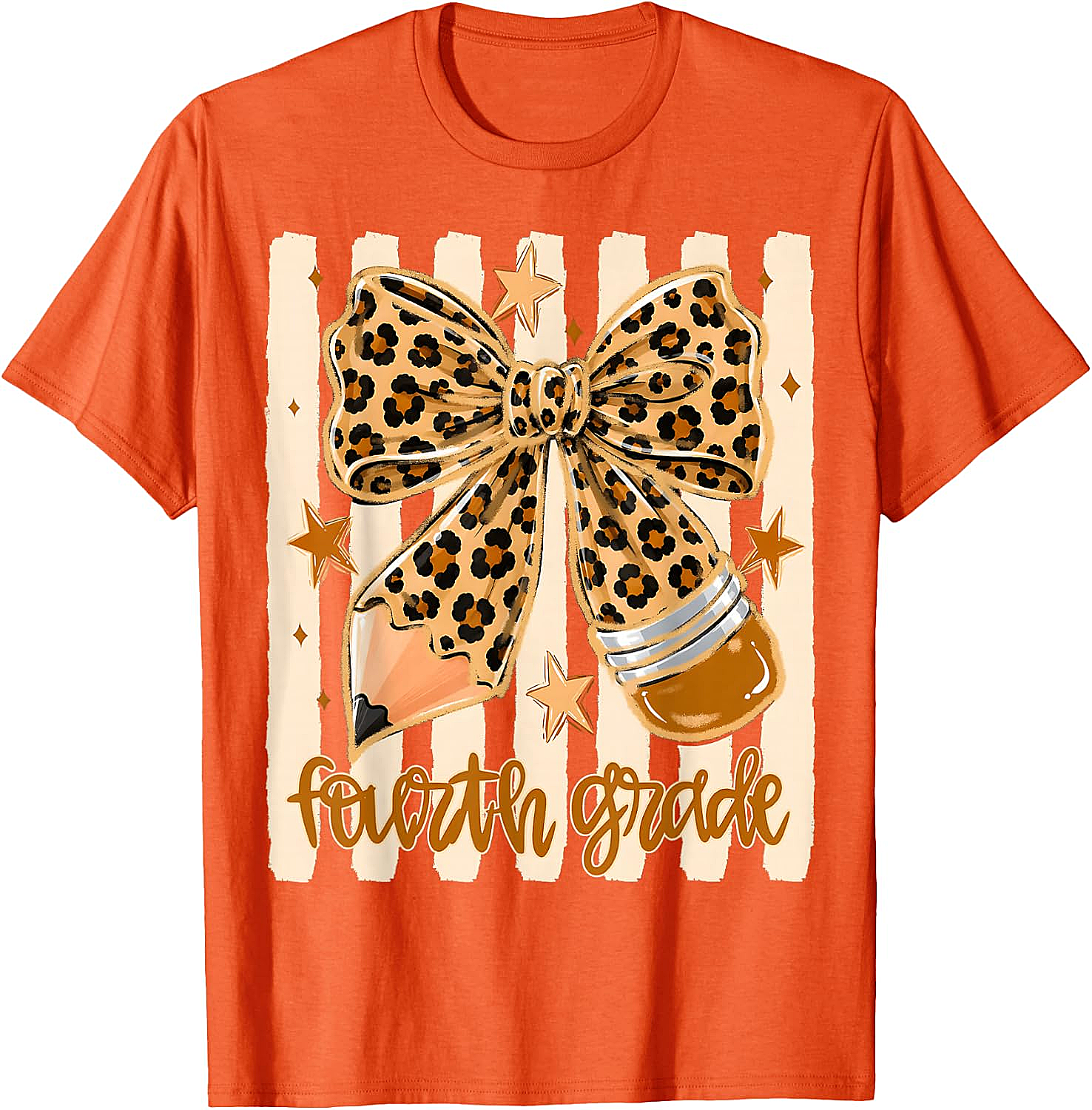 Leopard 4th Grade Bow Back to School Teachers T-Shirt