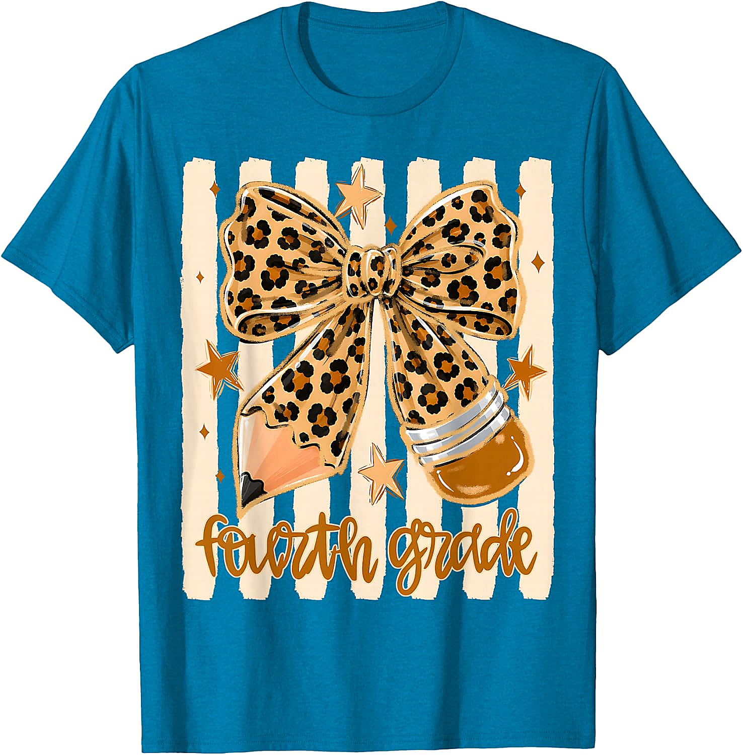 Leopard 4th Grade Bow Back to School Teachers T-Shirt