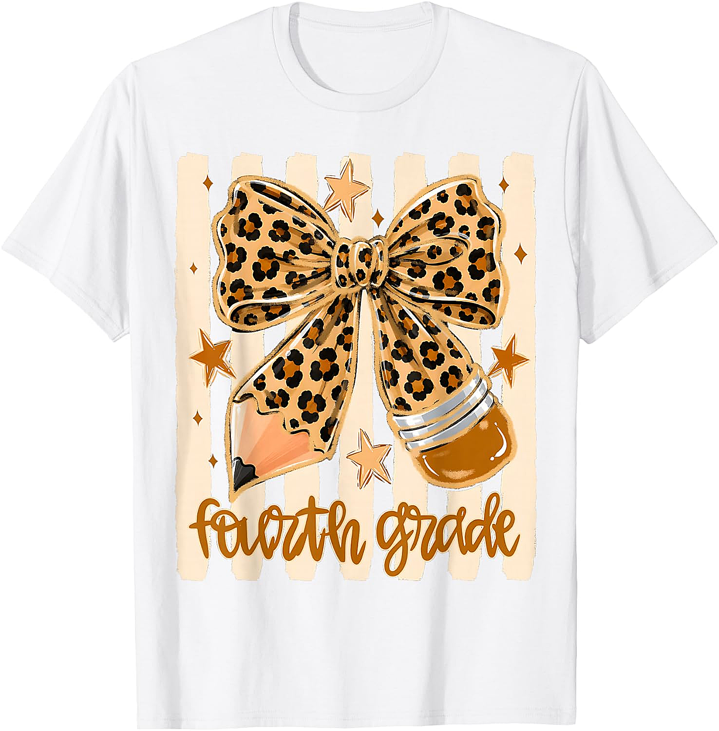 Leopard 4th Grade Bow Back to School Teachers T-Shirt