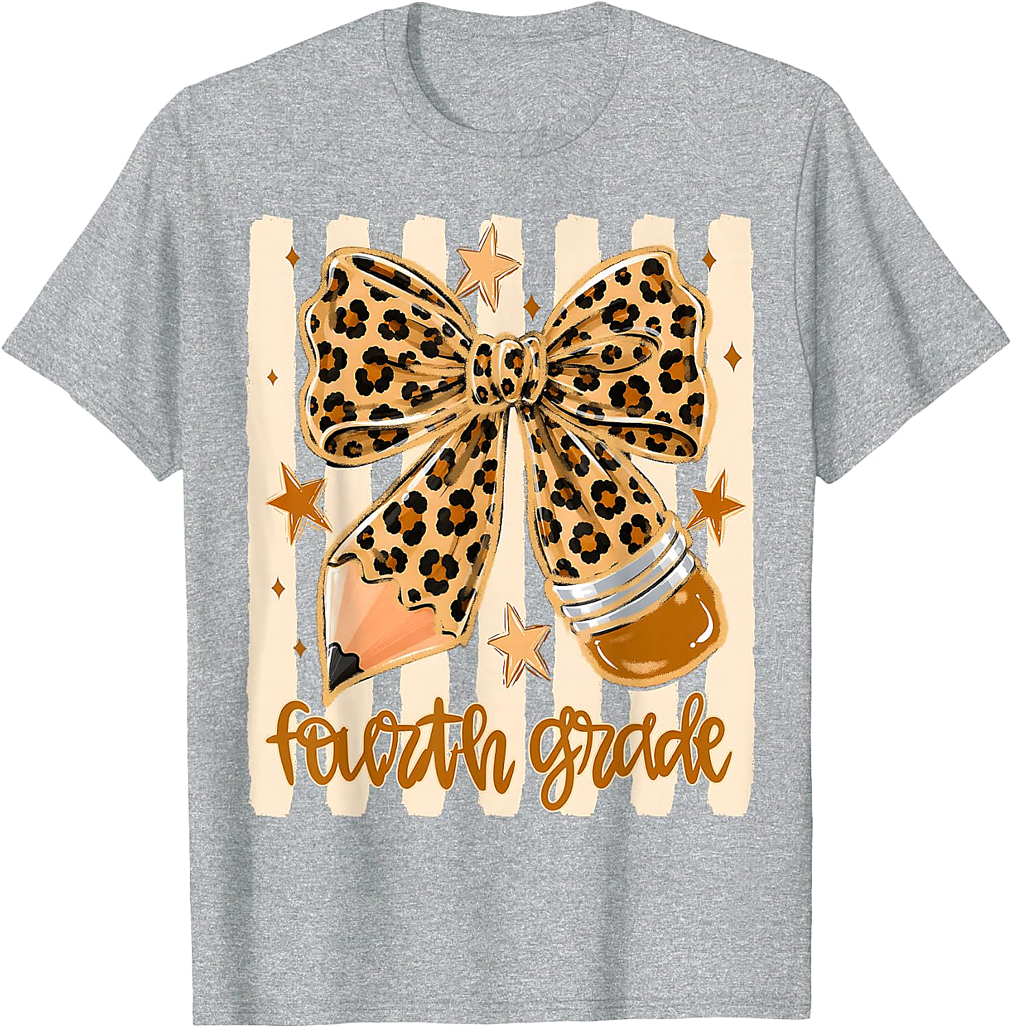 Leopard 4th Grade Bow Back to School Teachers T-Shirt