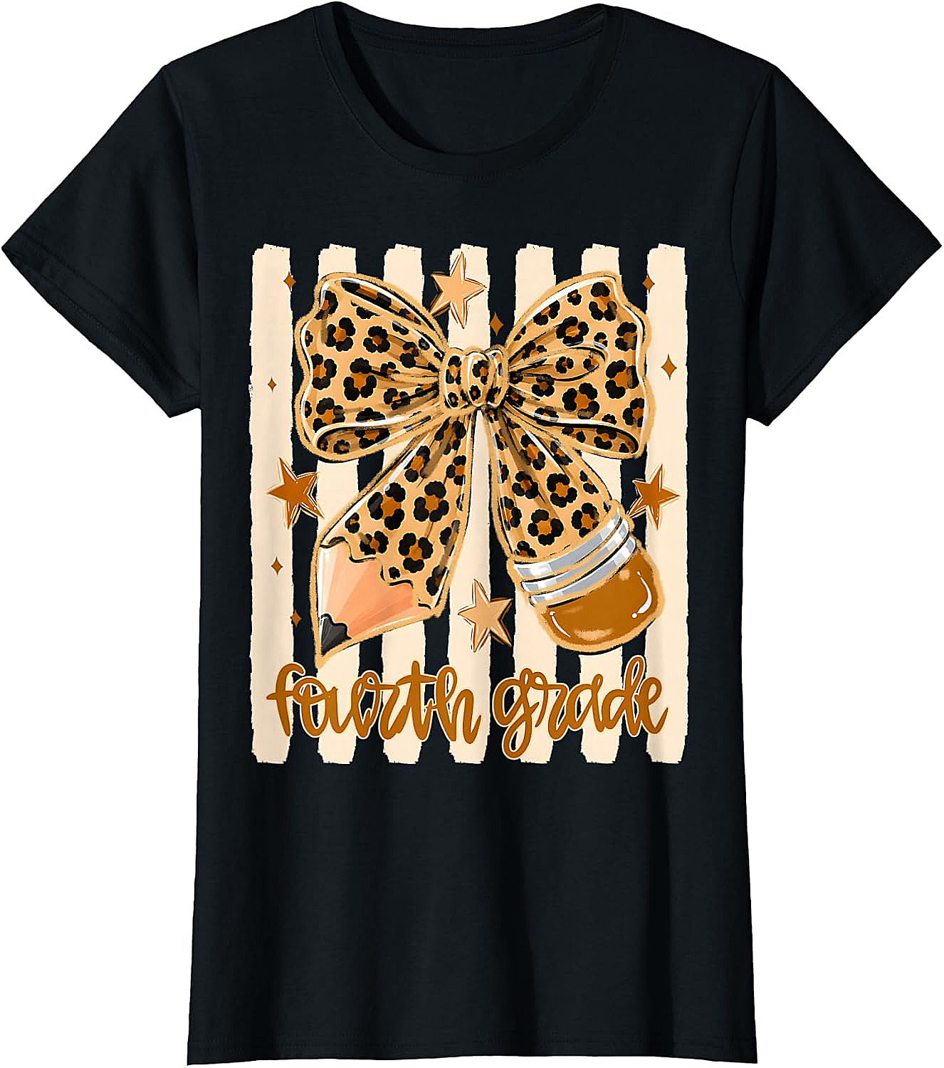 Leopard 4th Grade Bow Back to School Teachers T-Shirt
