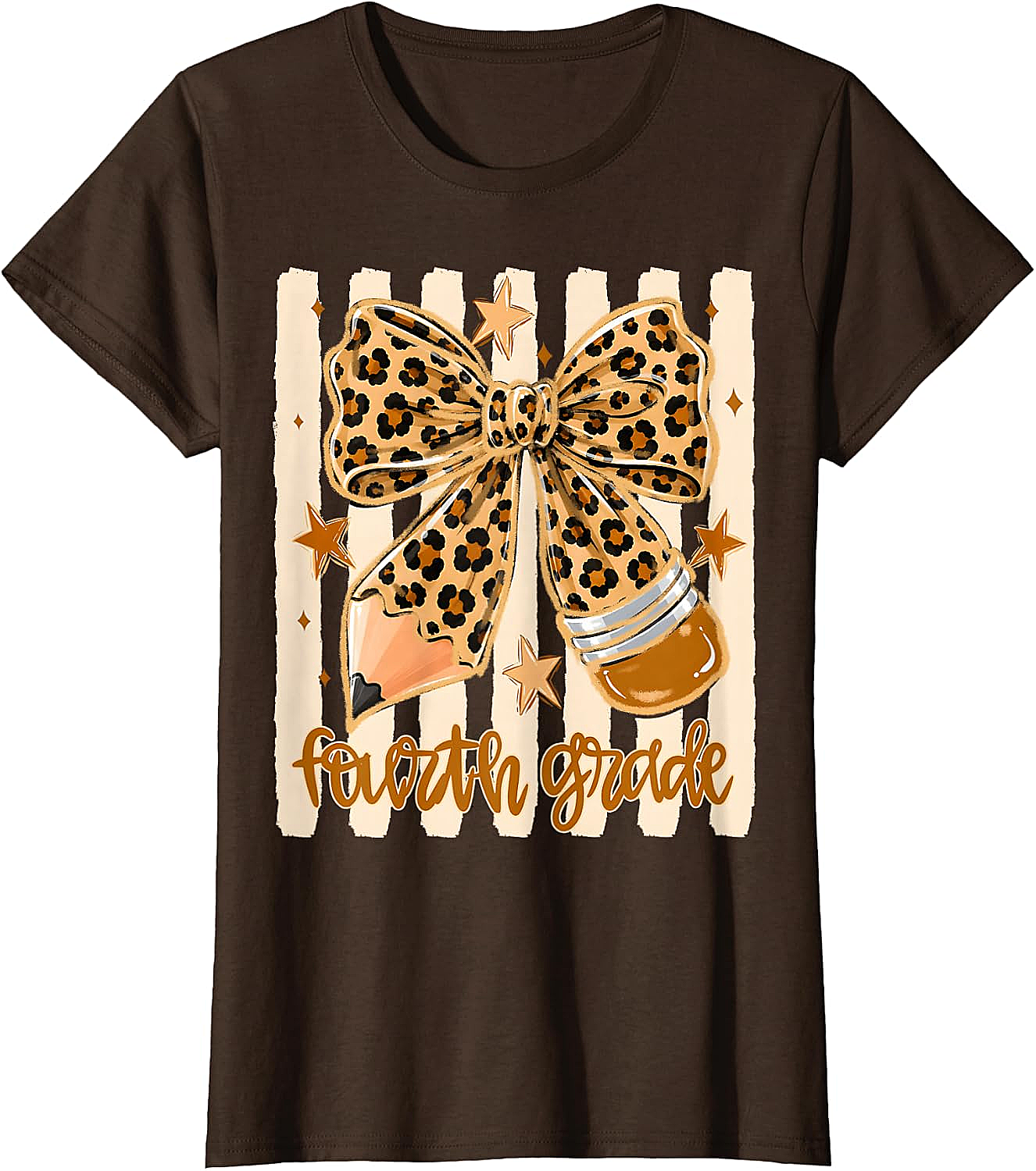 Leopard 4th Grade Bow Back to School Teachers T-Shirt