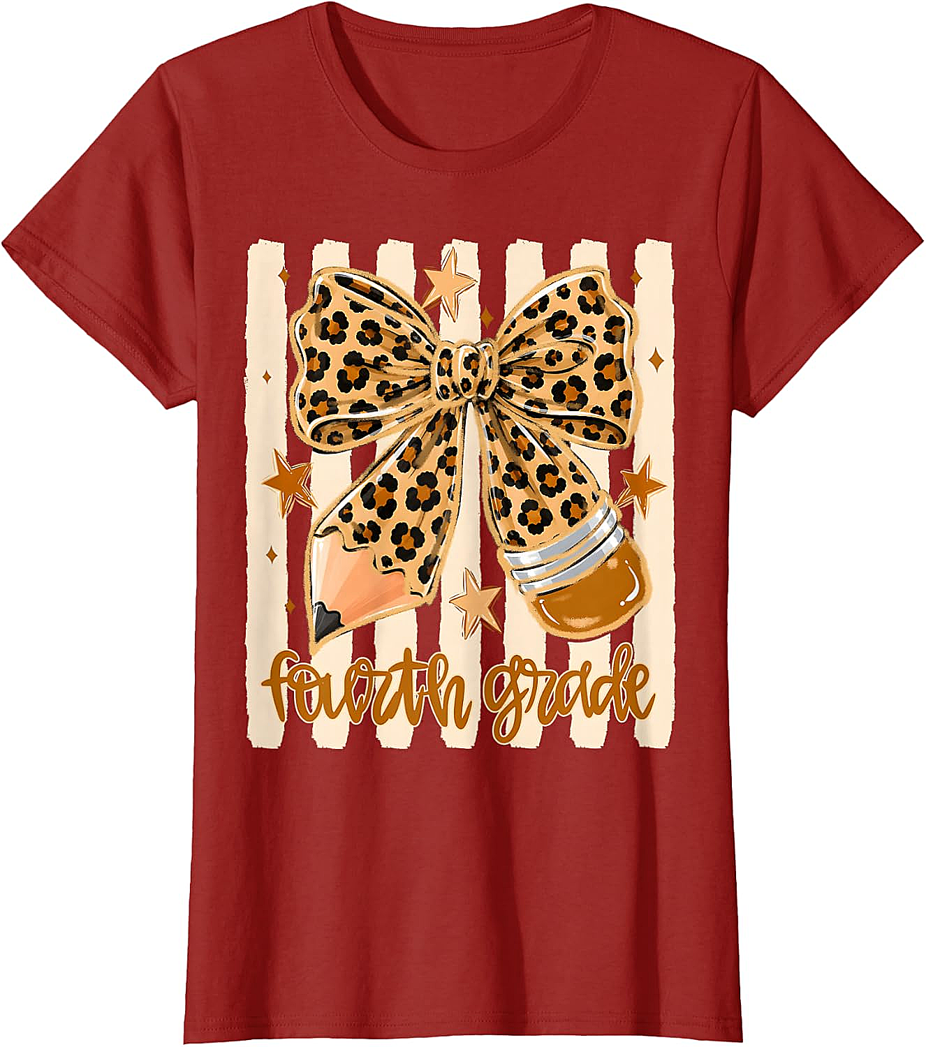 Leopard 4th Grade Bow Back to School Teachers T-Shirt