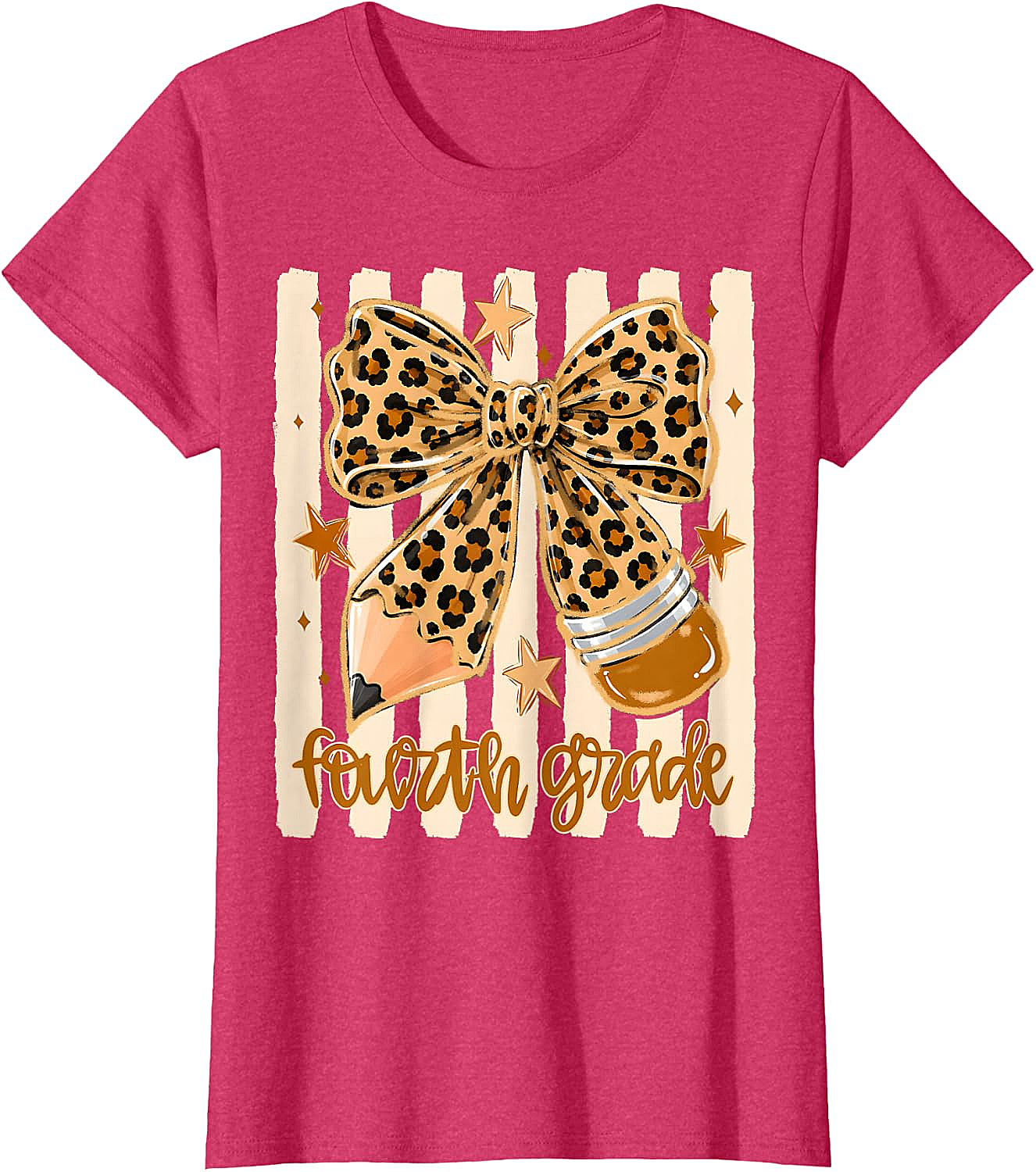 Leopard 4th Grade Bow Back to School Teachers T-Shirt