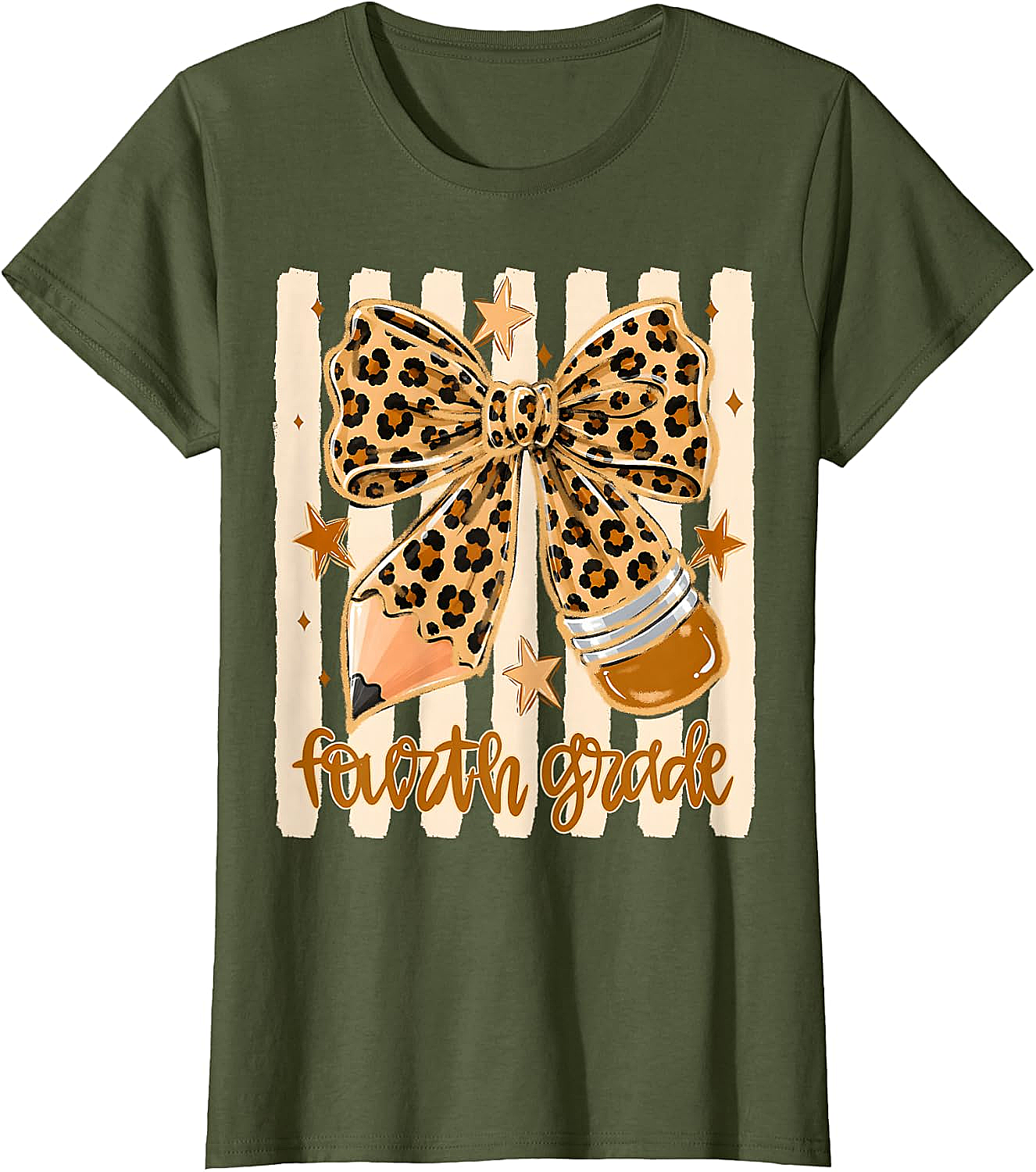 Leopard 4th Grade Bow Back to School Teachers T-Shirt