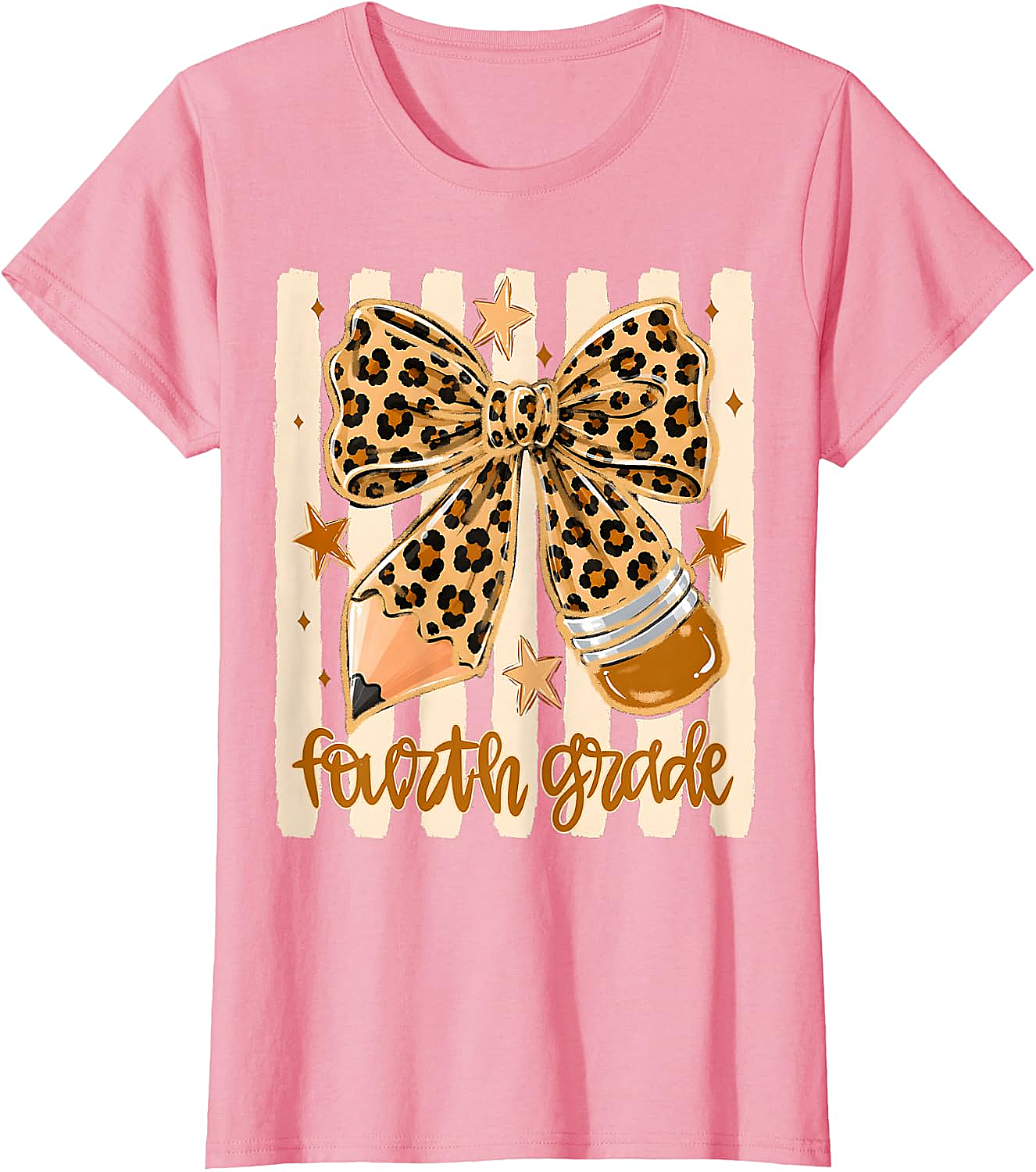 Leopard 4th Grade Bow Back to School Teachers T-Shirt