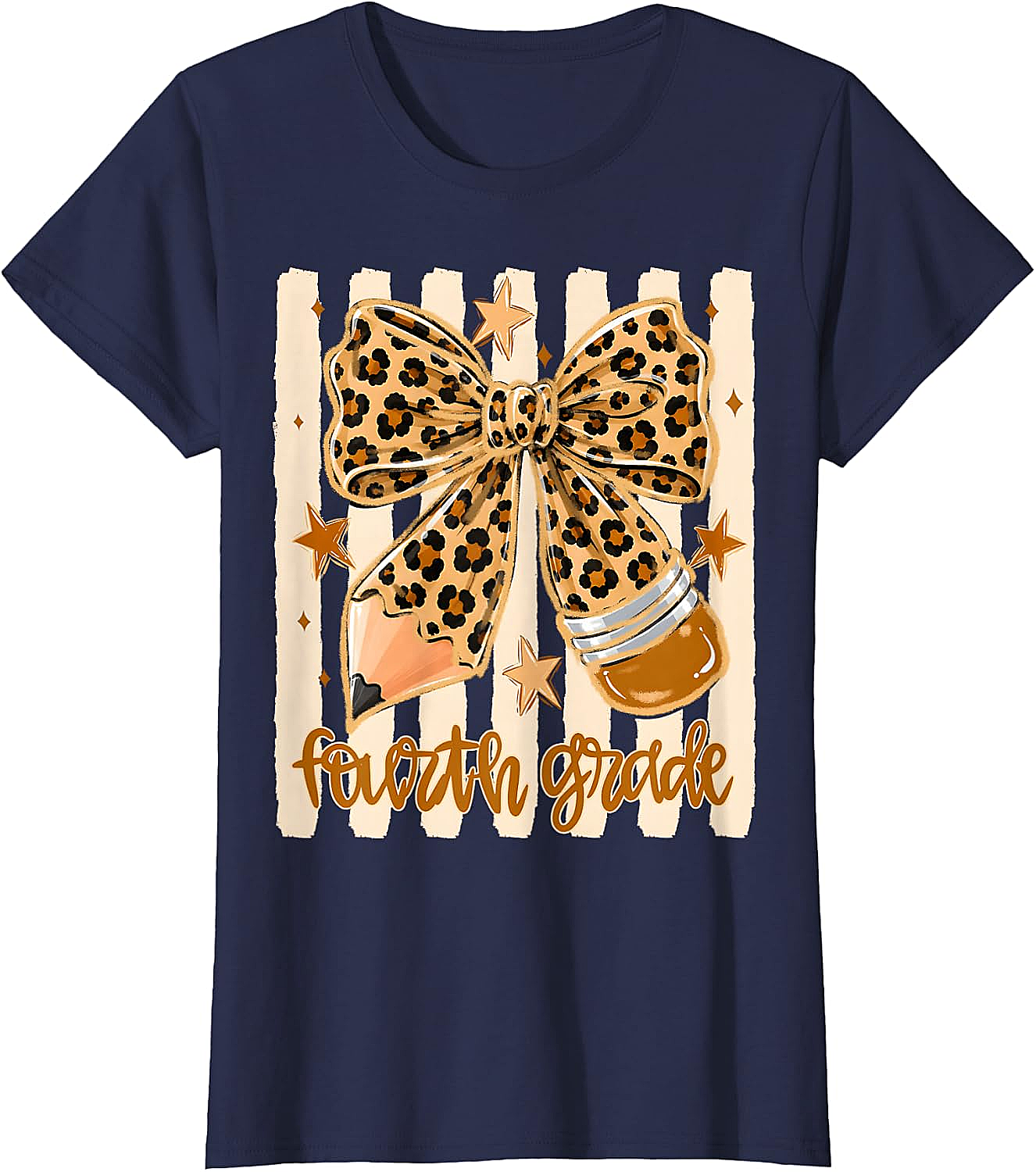 Leopard 4th Grade Bow Back to School Teachers T-Shirt