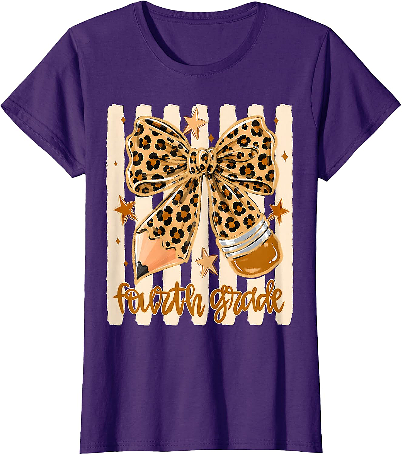Leopard 4th Grade Bow Back to School Teachers T-Shirt