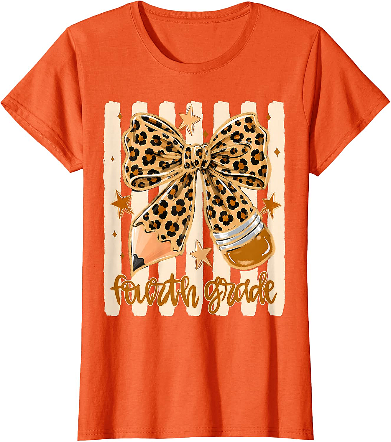 Leopard 4th Grade Bow Back to School Teachers T-Shirt