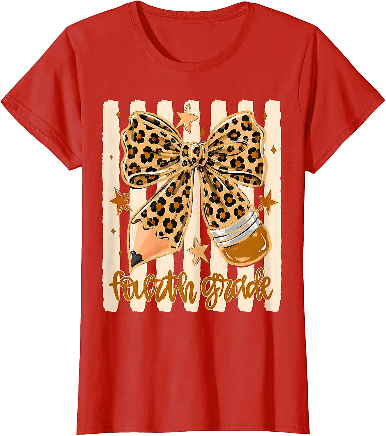 Leopard 4th Grade Bow Back to School Teachers T-Shirt