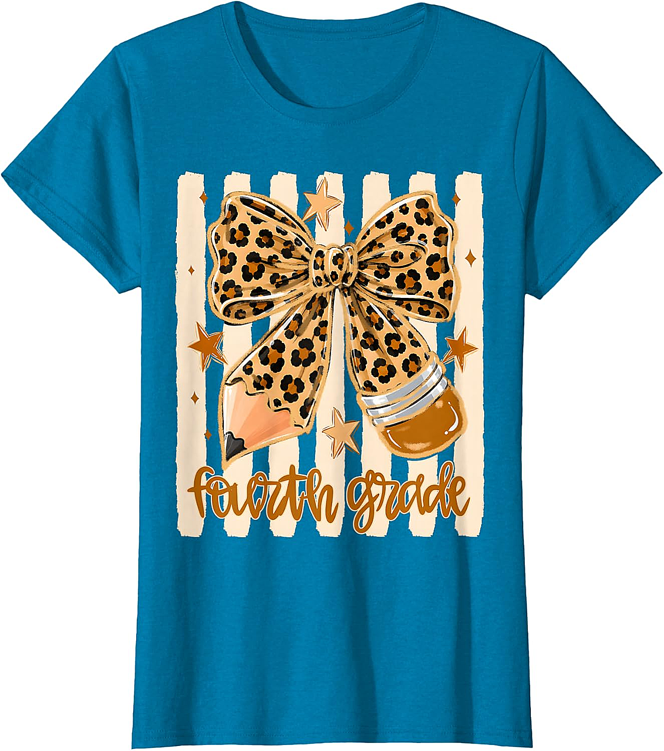 Leopard 4th Grade Bow Back to School Teachers T-Shirt