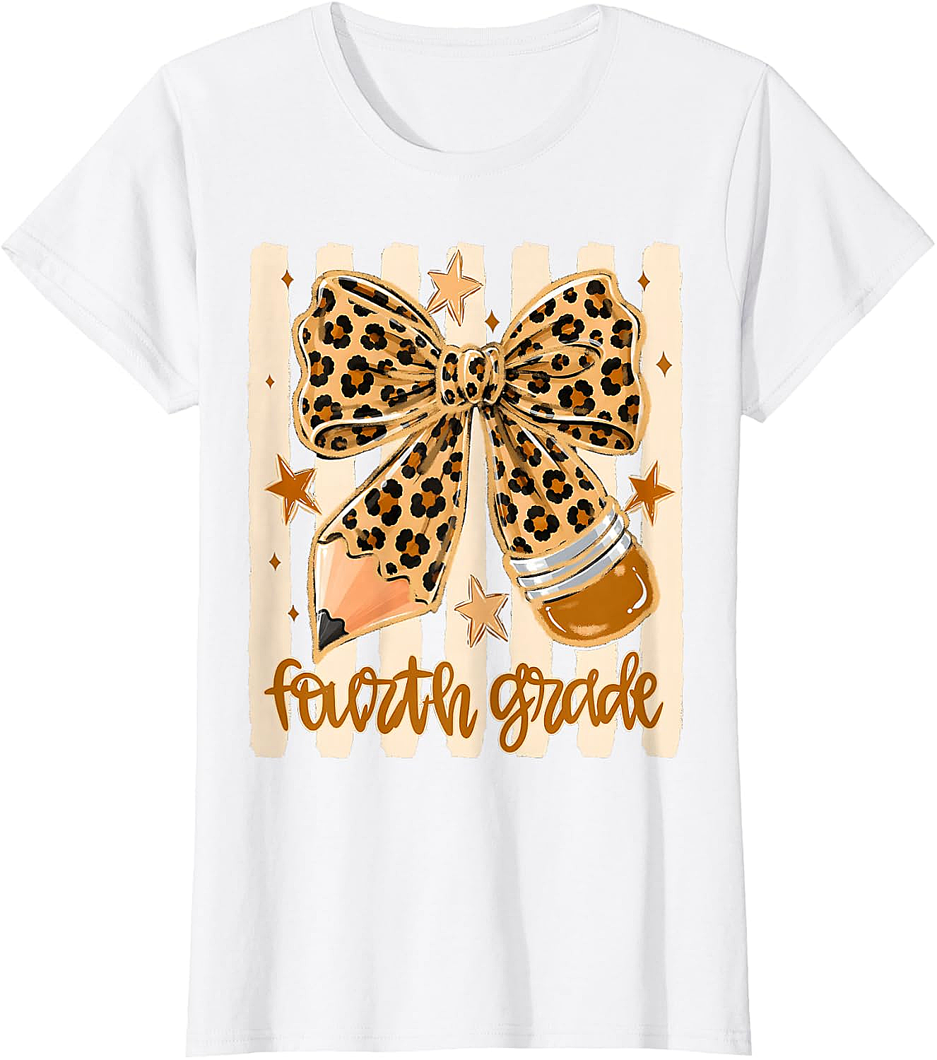 Leopard 4th Grade Bow Back to School Teachers T-Shirt