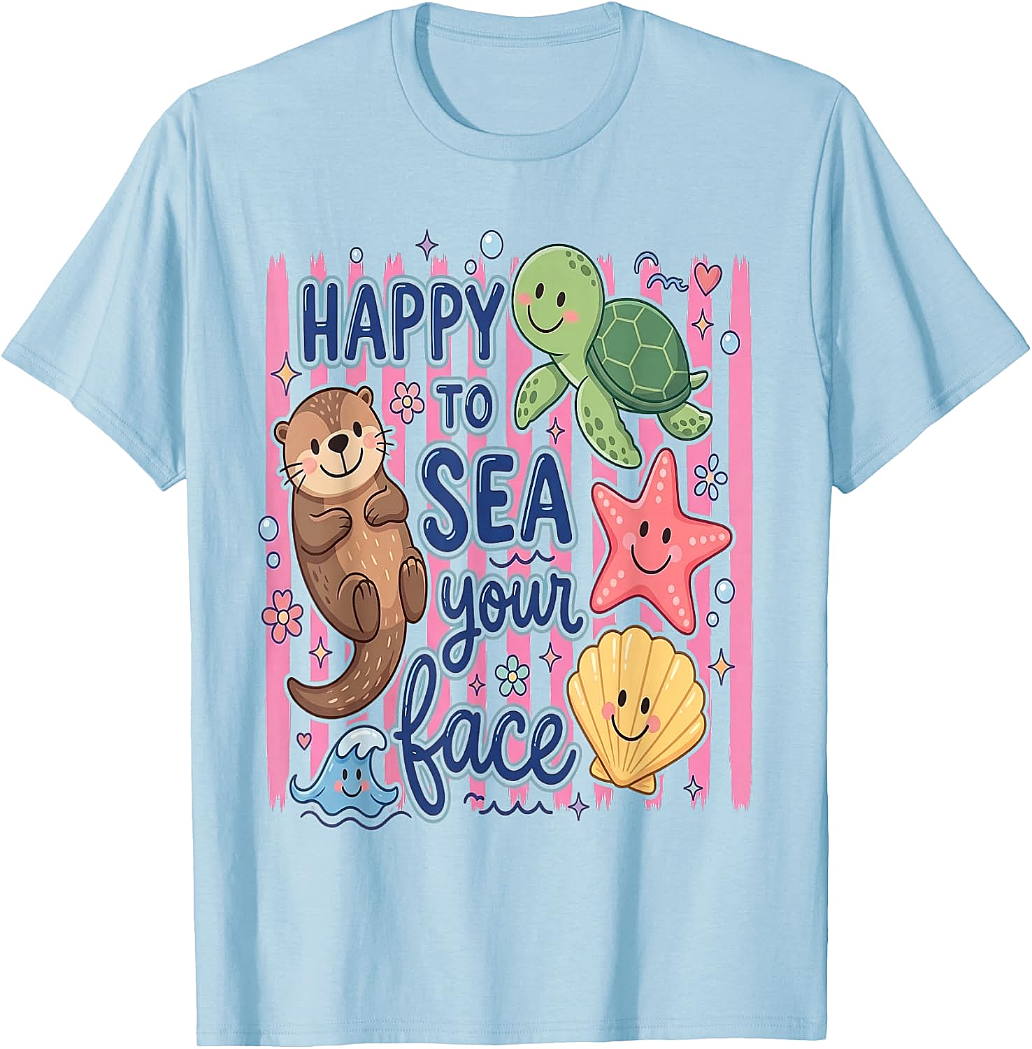  Happy to Sea Your Face T-Shirt Cute Otter & Turtle Tee