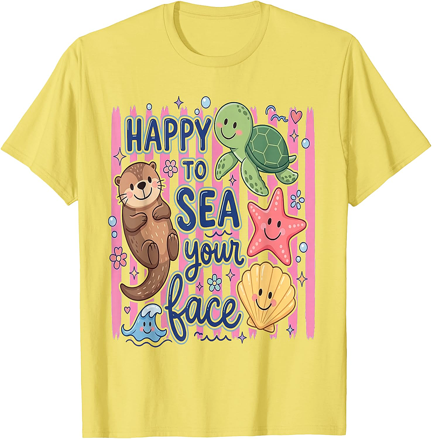  Happy to Sea Your Face T-Shirt Cute Otter & Turtle Tee