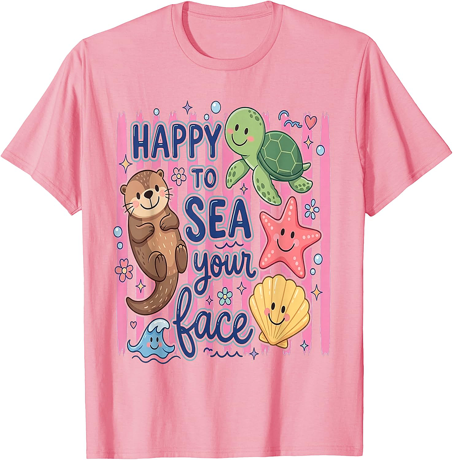  Happy to Sea Your Face T-Shirt Cute Otter & Turtle Tee