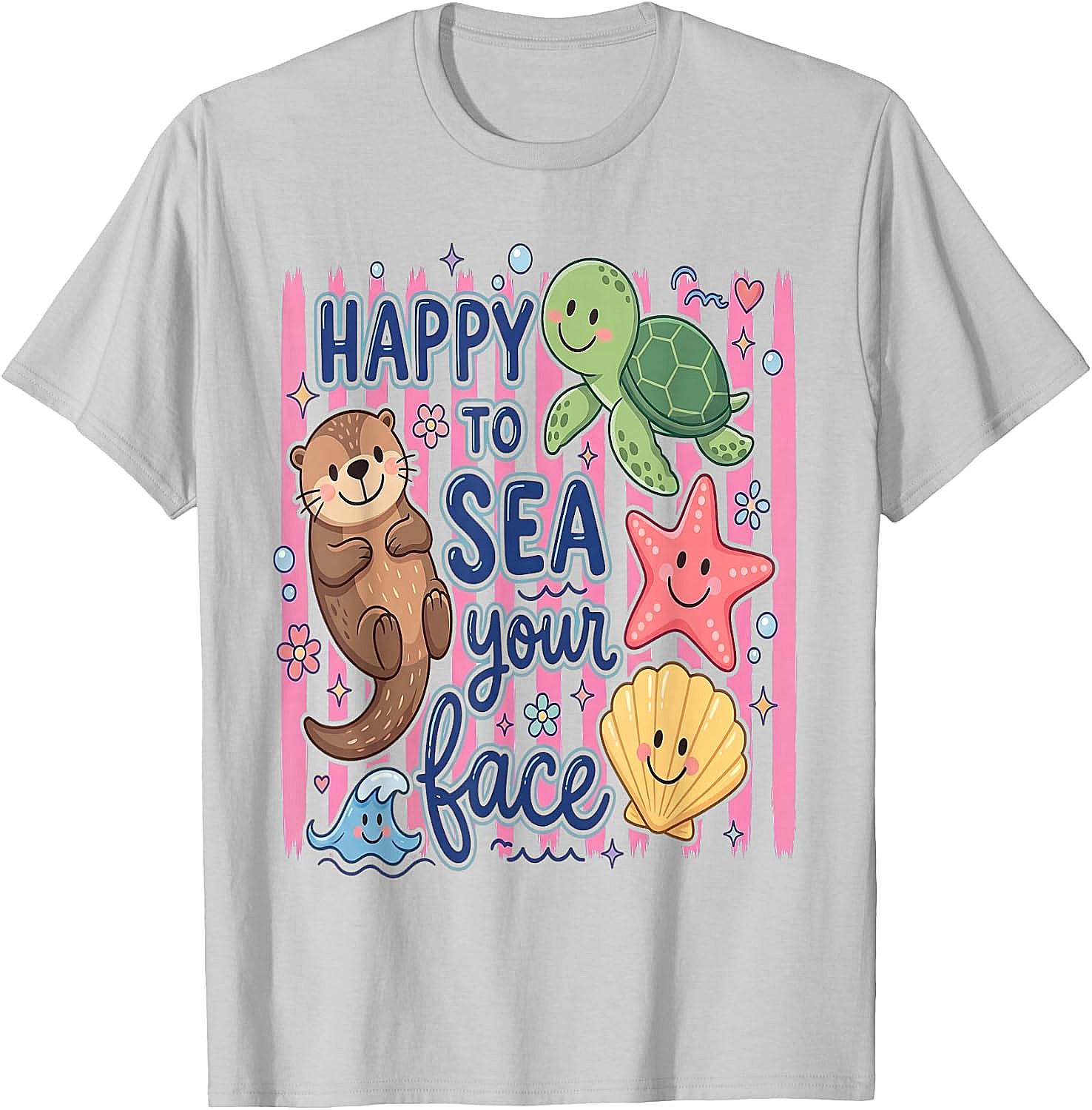  Happy to Sea Your Face T-Shirt Cute Otter & Turtle Tee