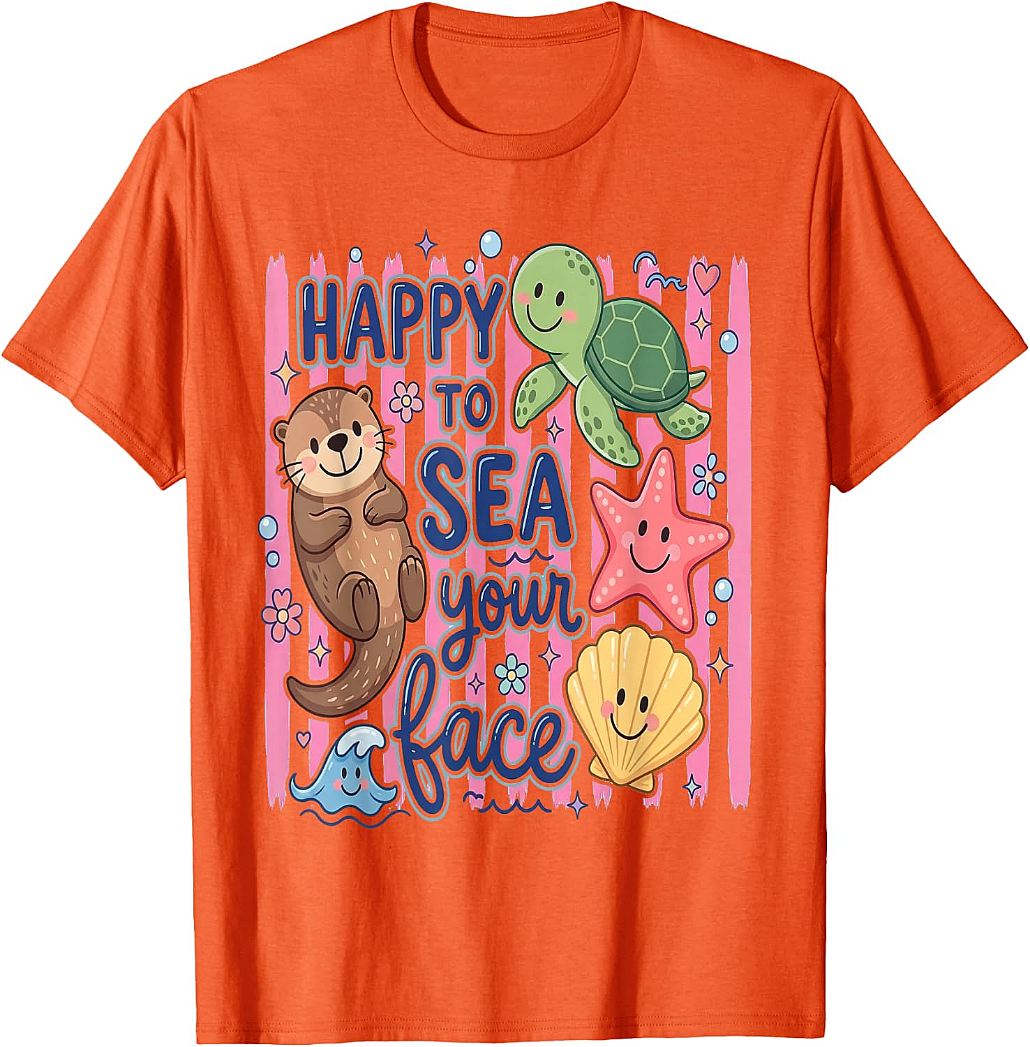  Happy to Sea Your Face T-Shirt Cute Otter & Turtle Tee