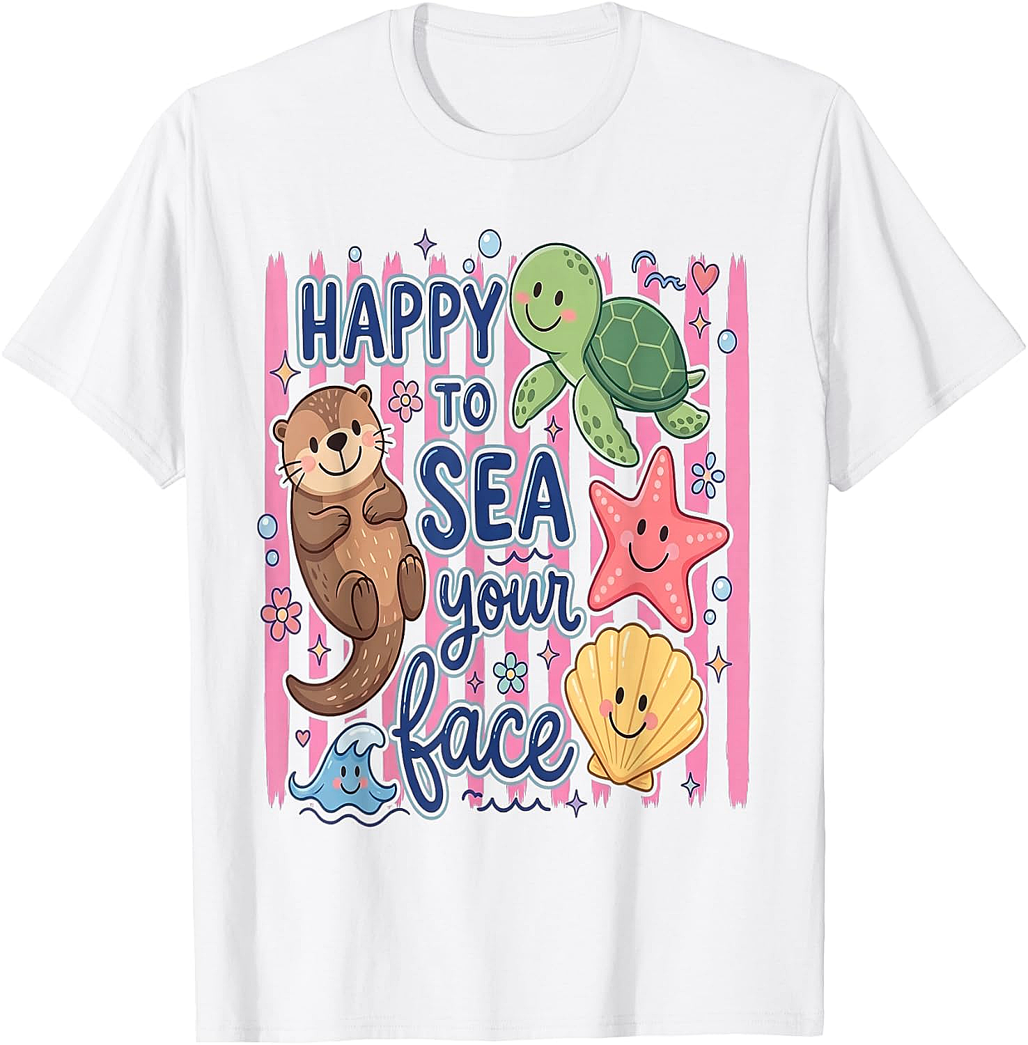 Happy to Sea Your Face T-Shirt Cute Otter & Turtle Tee