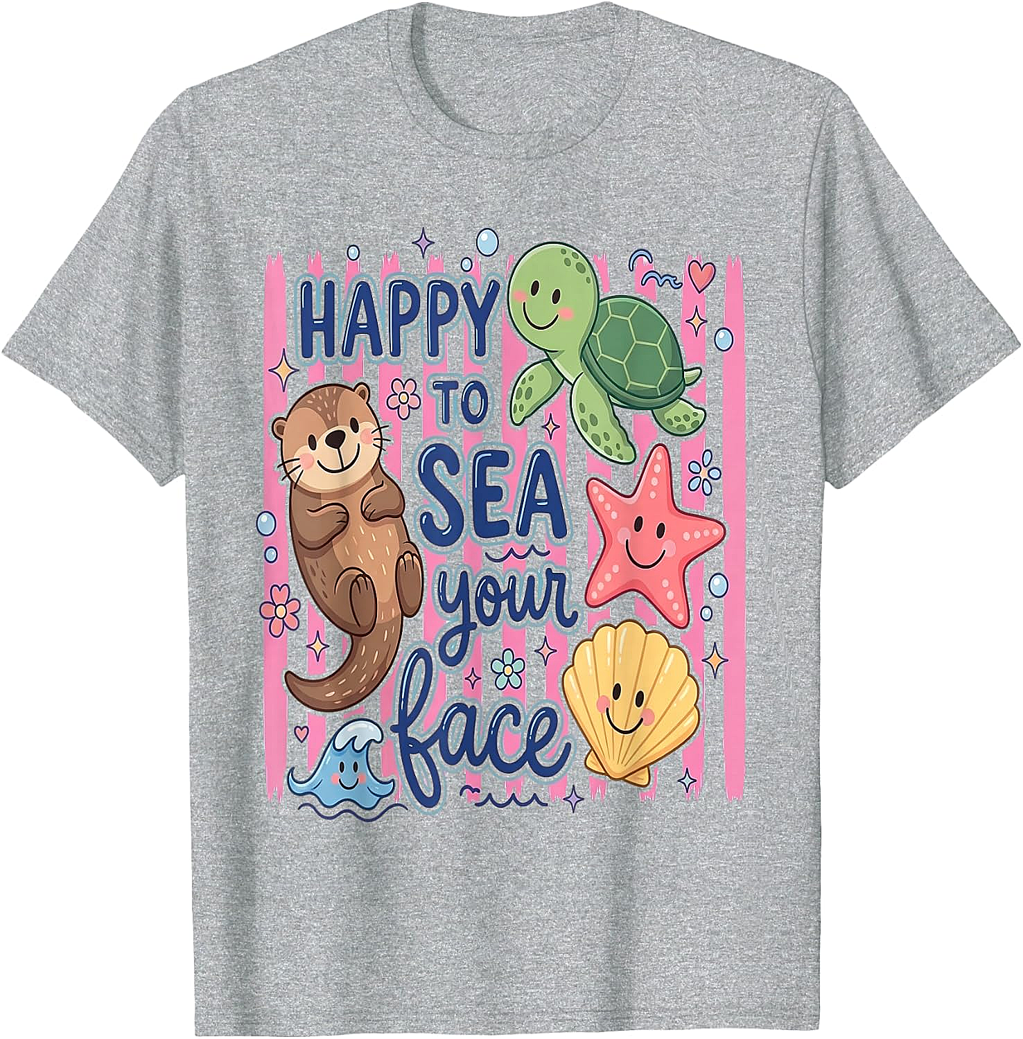  Happy to Sea Your Face T-Shirt Cute Otter & Turtle Tee