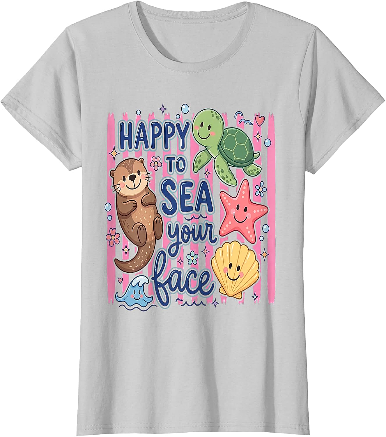  Happy to Sea Your Face T-Shirt Cute Otter & Turtle Tee
